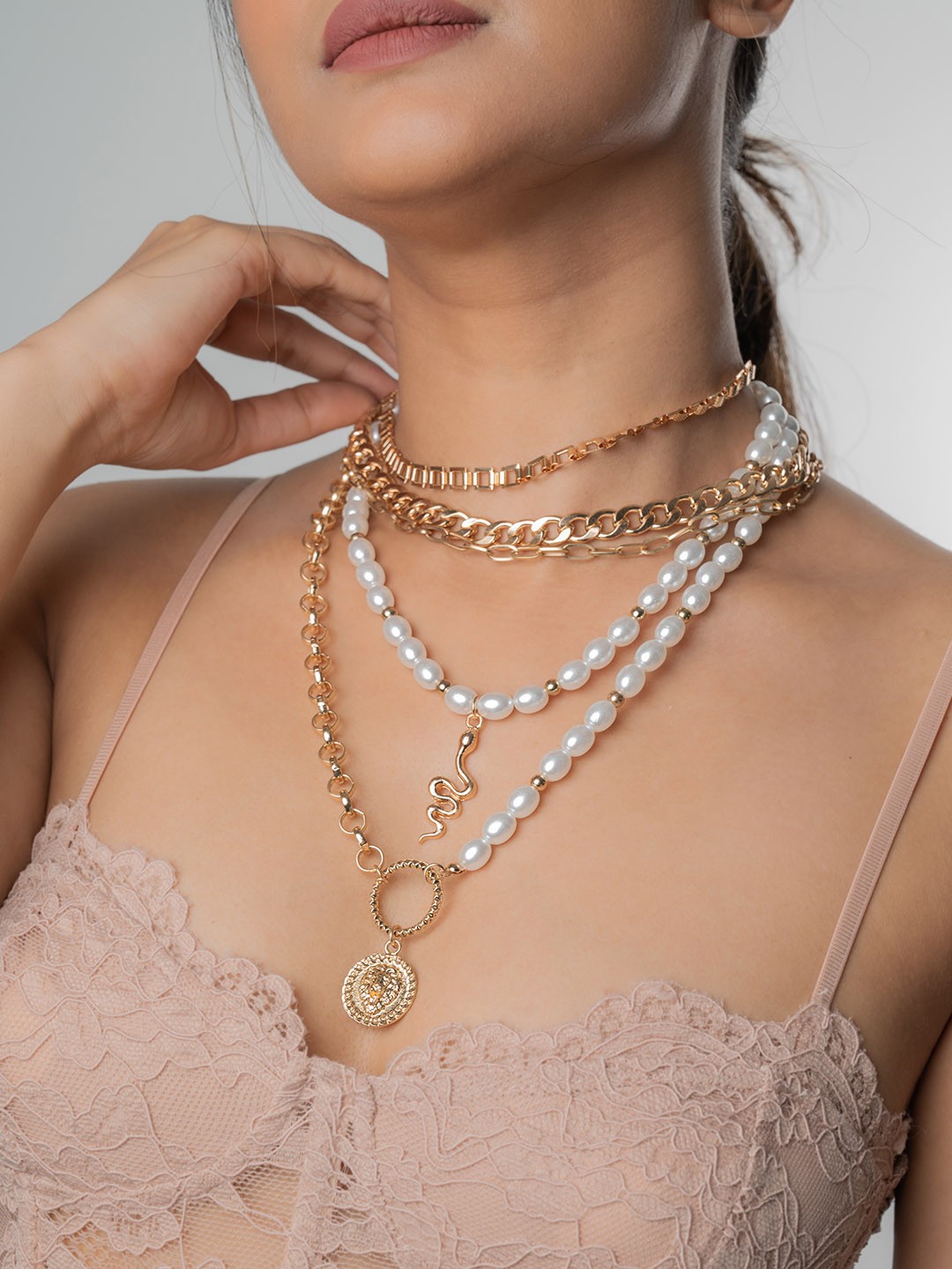 

WHITE LIES Set Of 5 Gold-Toned Necklace