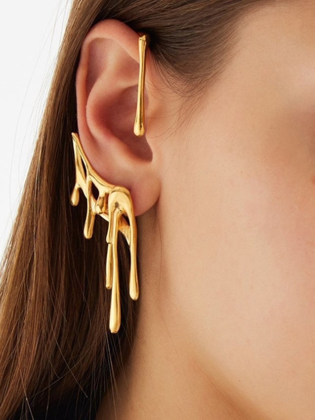 

WHITE LIES Gold-Toned Contemporary Ear Cuff Earrings