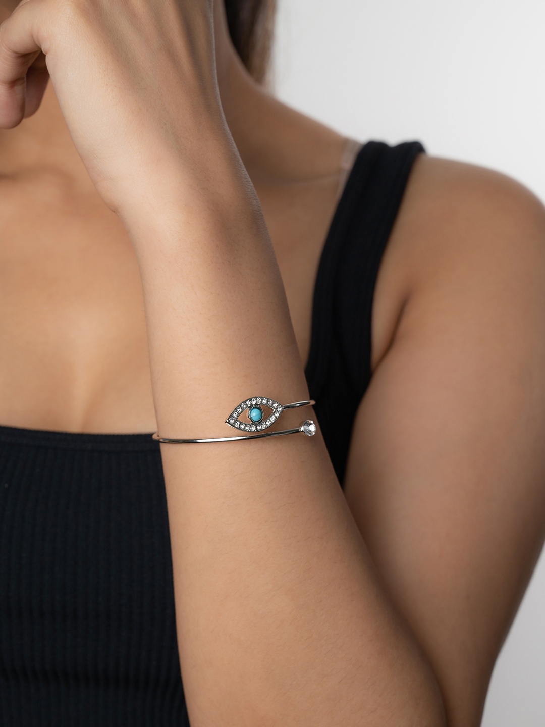 

WHITE LIES Women Silver-Toned & Blue Cuff Bracelet