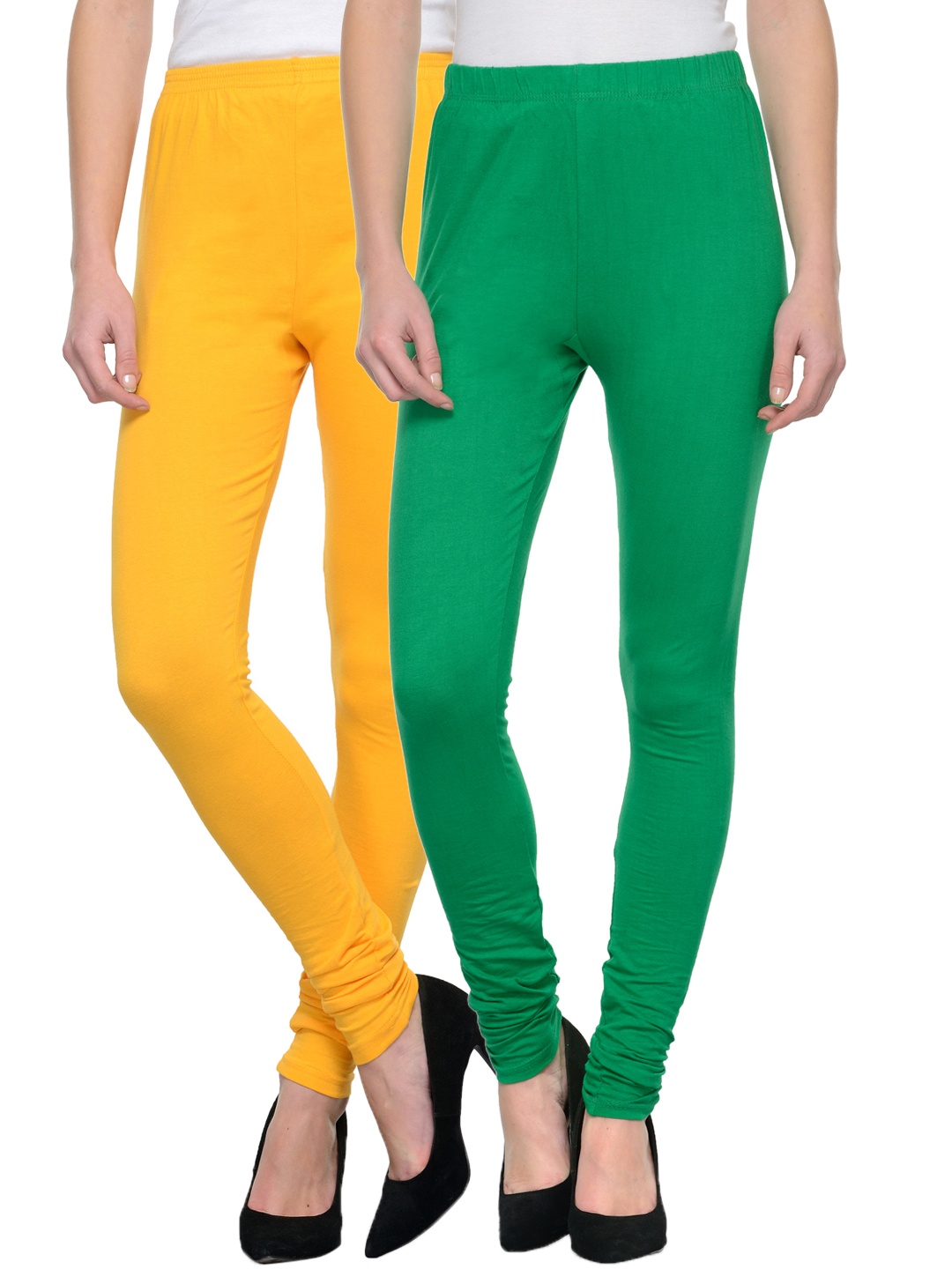 

Tulsattva Women Pack Of 2 Churidar Leggings, Yellow