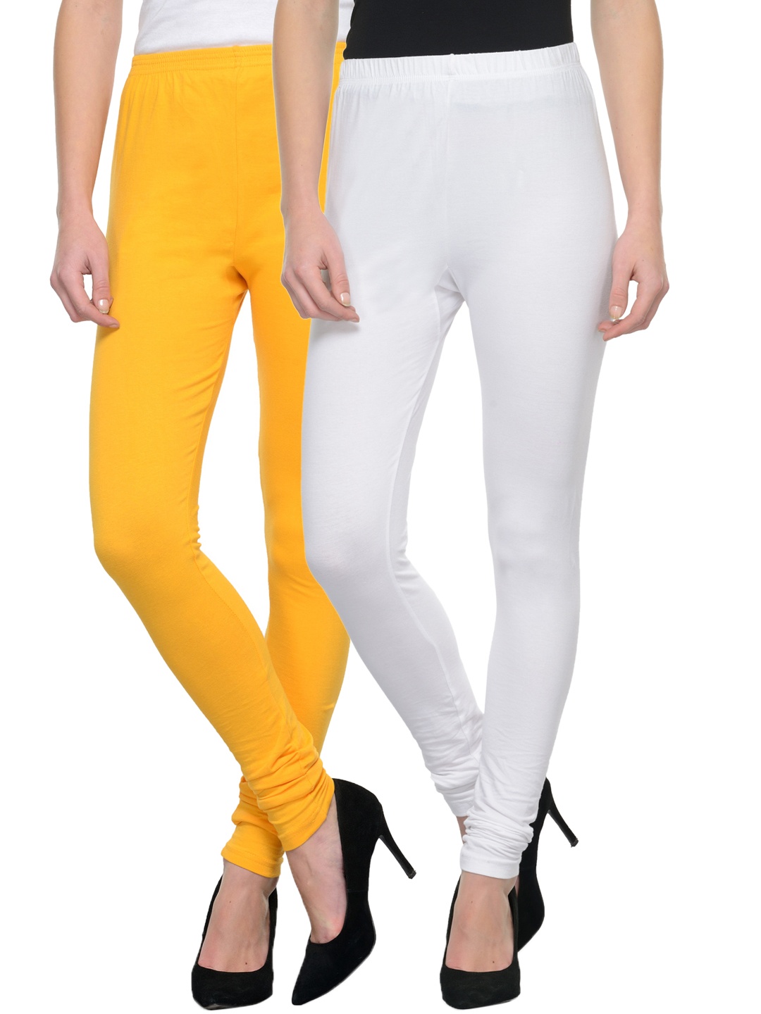 

Tulsattva Women Pack Of 2 Churidar Leggings, Yellow