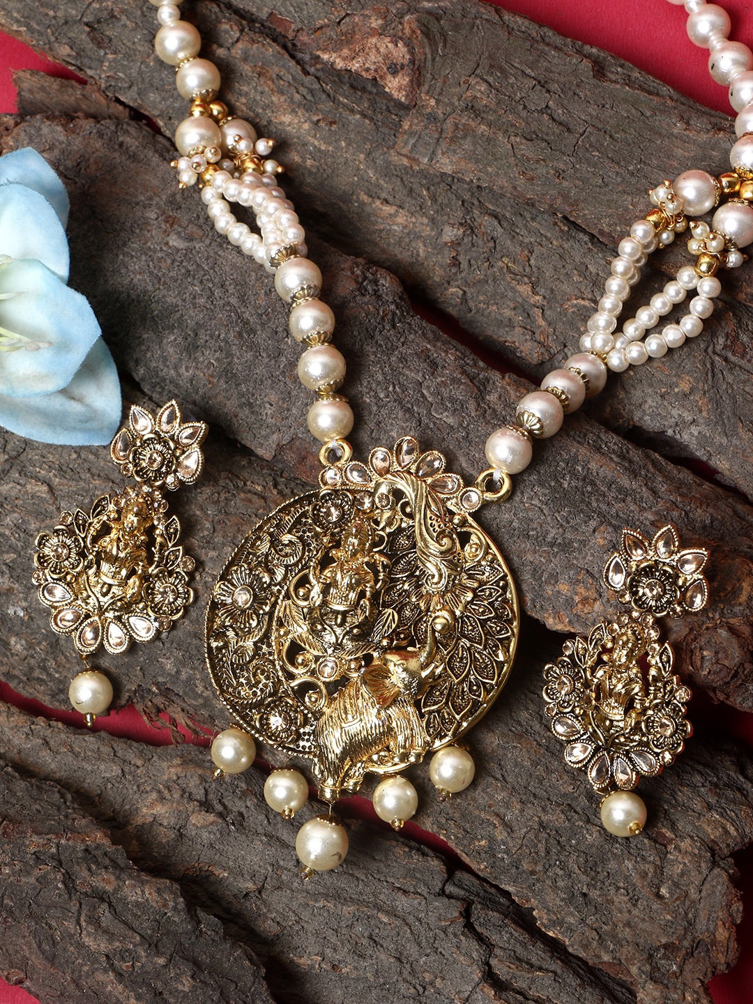 

ANIKAS CREATION Gold-Plated White Pearl-Studded Jewellery Set