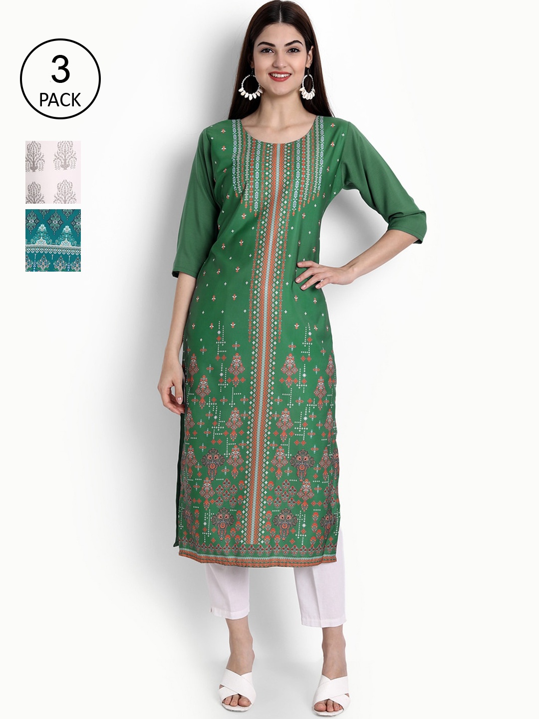 

Ethnic basket Women Multicoloured Ethnic Motifs Printed Thread Work Crepe Kurta, Multi