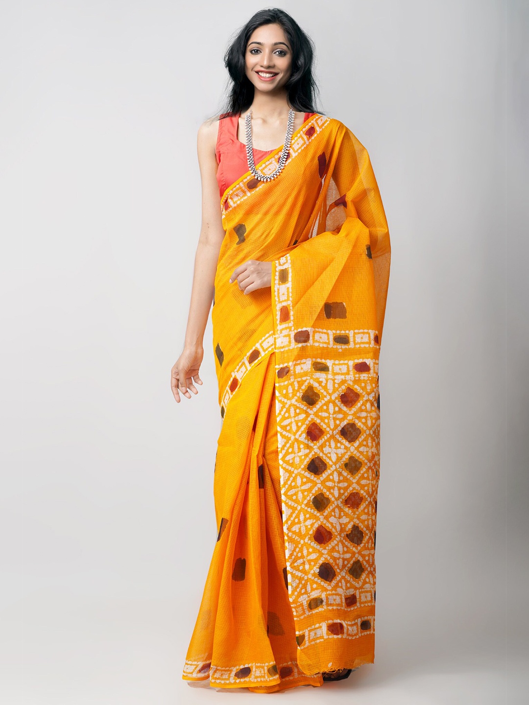 

Unnati Silks Yellow & White Batik Pure Cotton Kota Saree