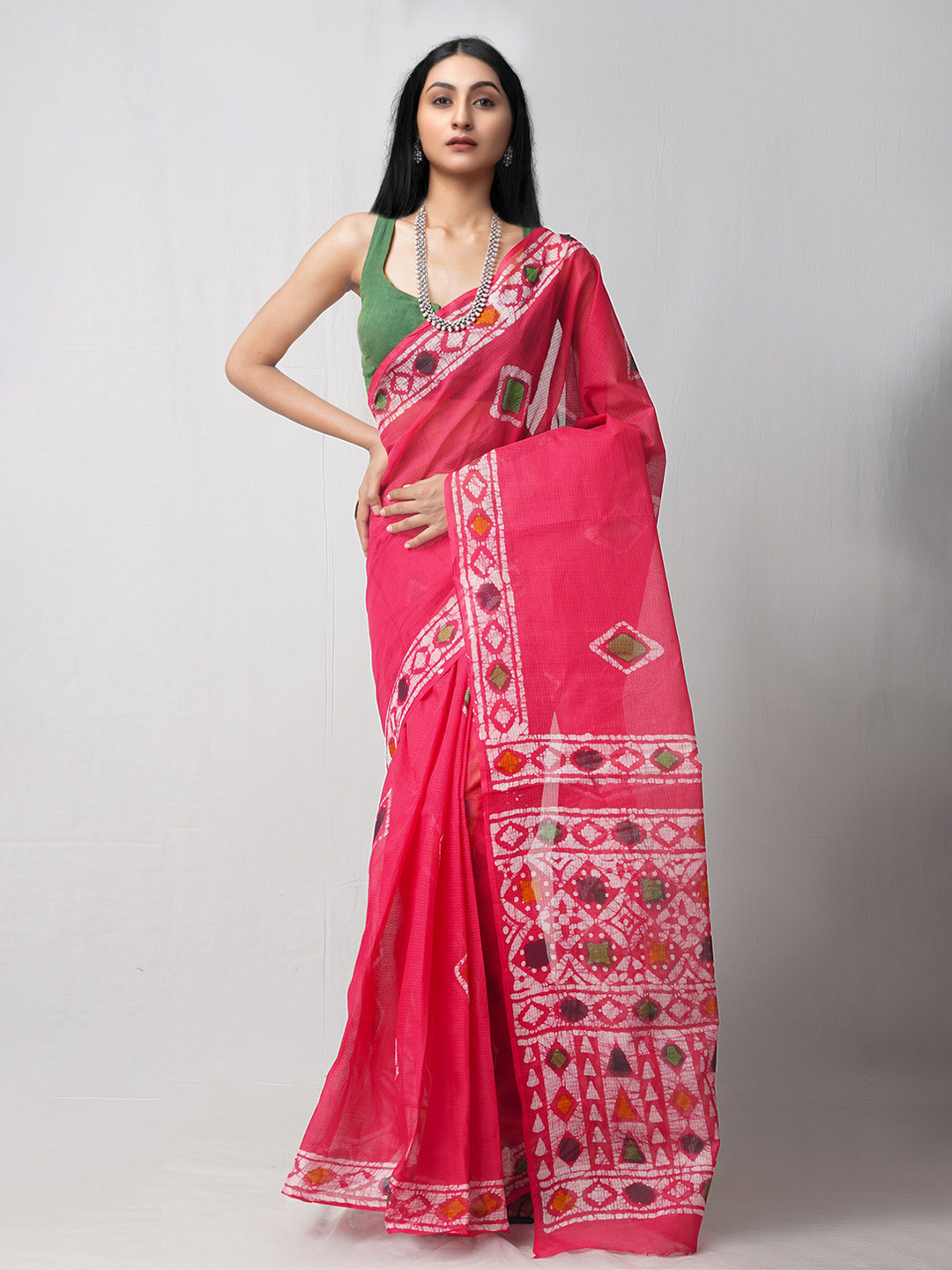 

Unnati Silks Pink Batik Pure Cotton Kota Saree