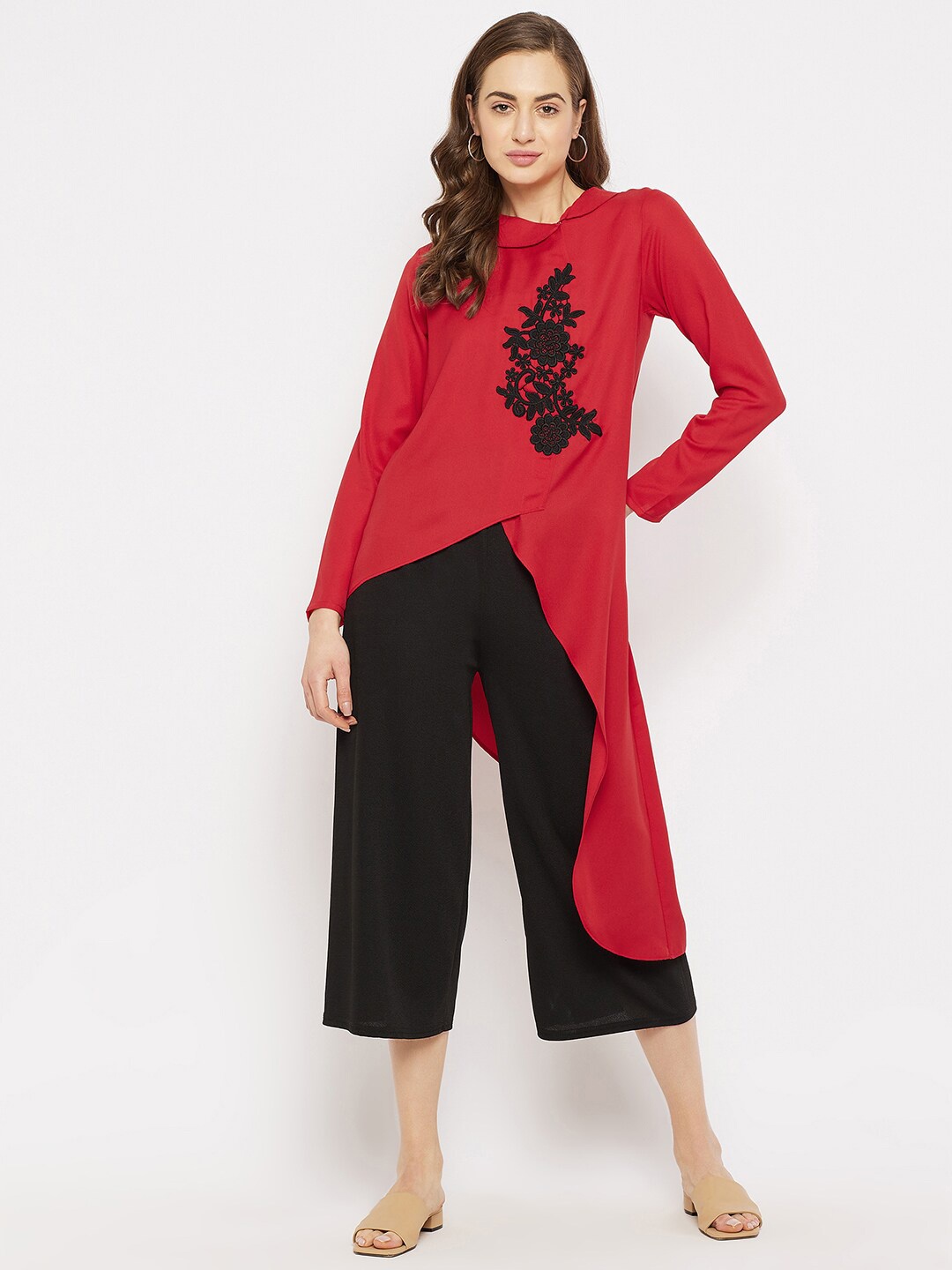 

Imfashini Red Crepe High-Low Longline Top