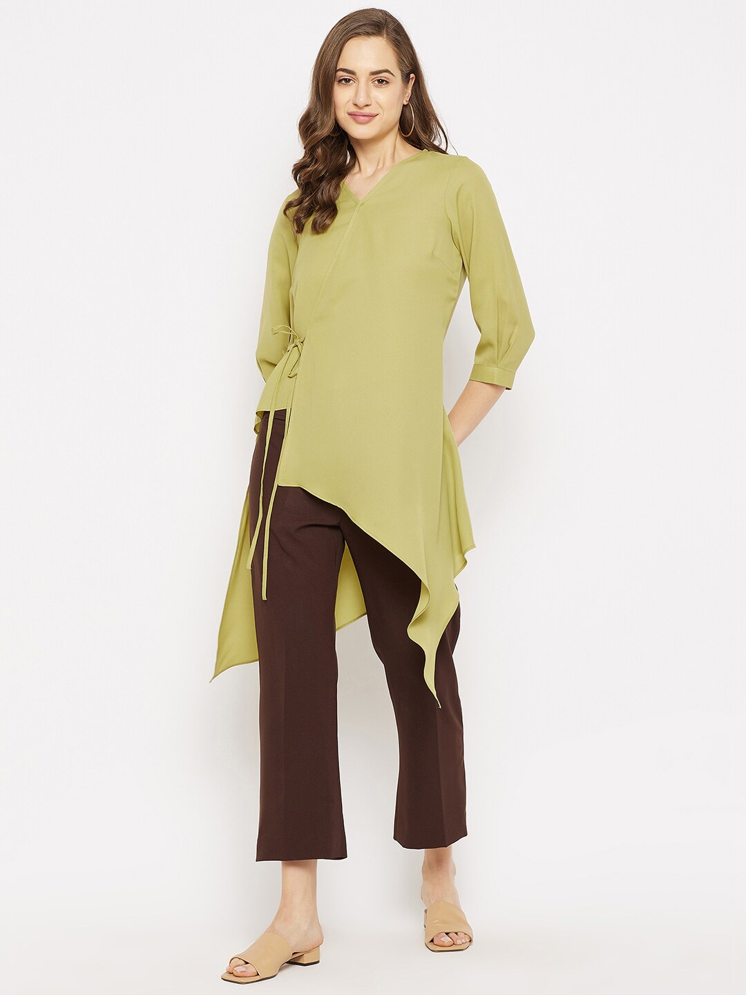 

Imfashini Women Lime Green Asymmetric Wrap Longline Top