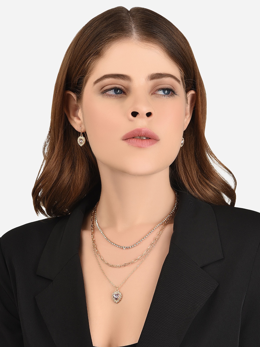 

Lilly & sparkle Women Purple & Gold-Toned & Plated Stone-Studded Layered Necklace Set