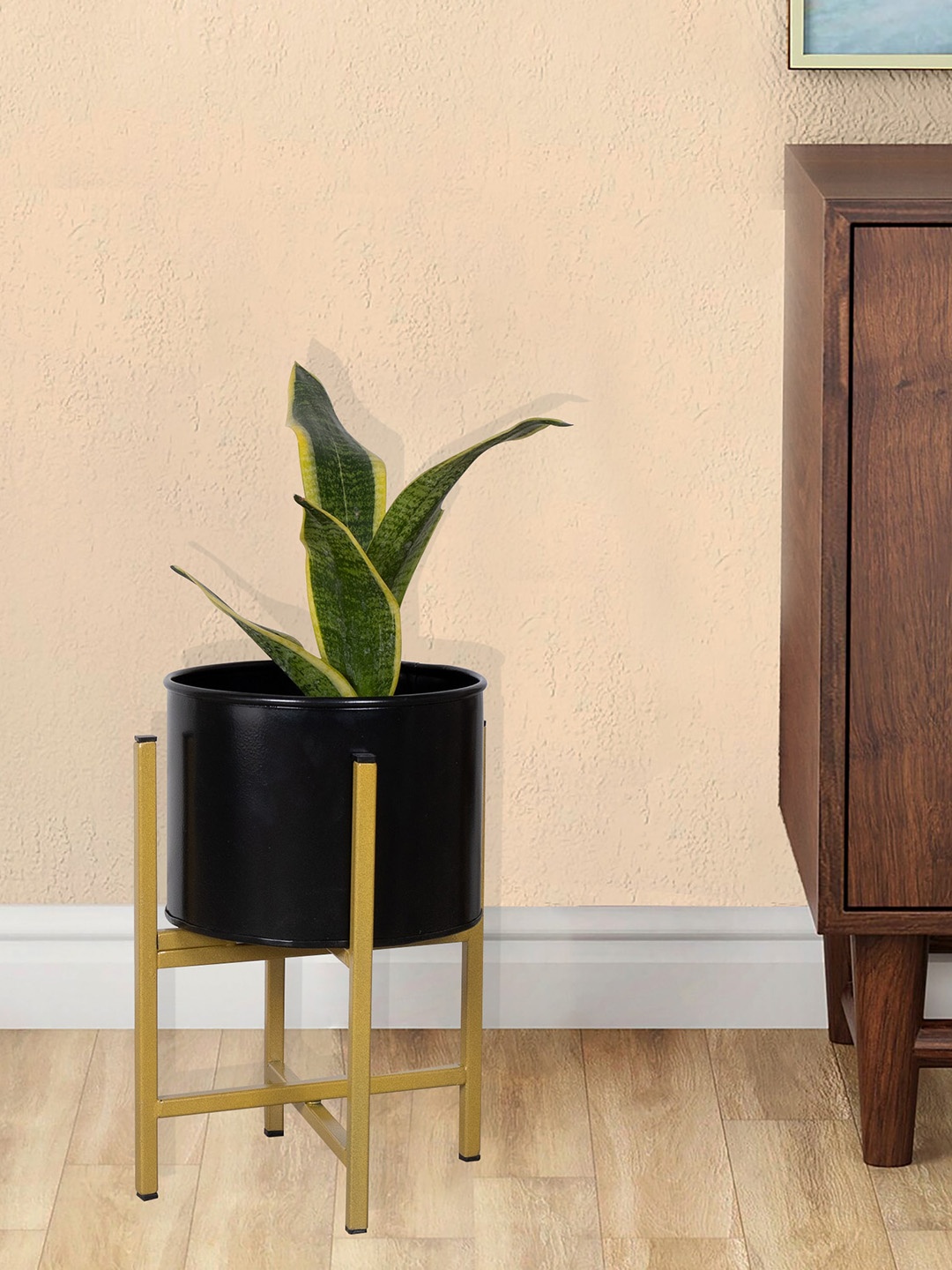 

Homesake Black & Gold-Toned Metal Planter Pot with Stand