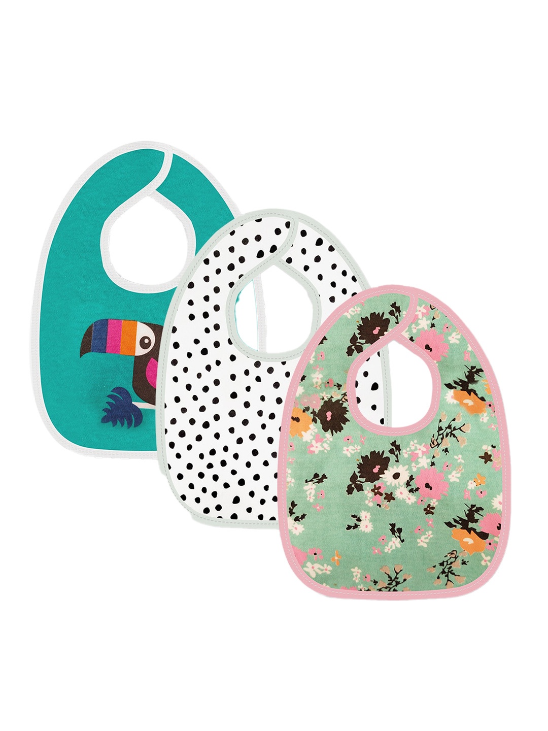 

Moms Home Infant Kids Green & White Pack Of 3 Printed Pure Cotton Bibs