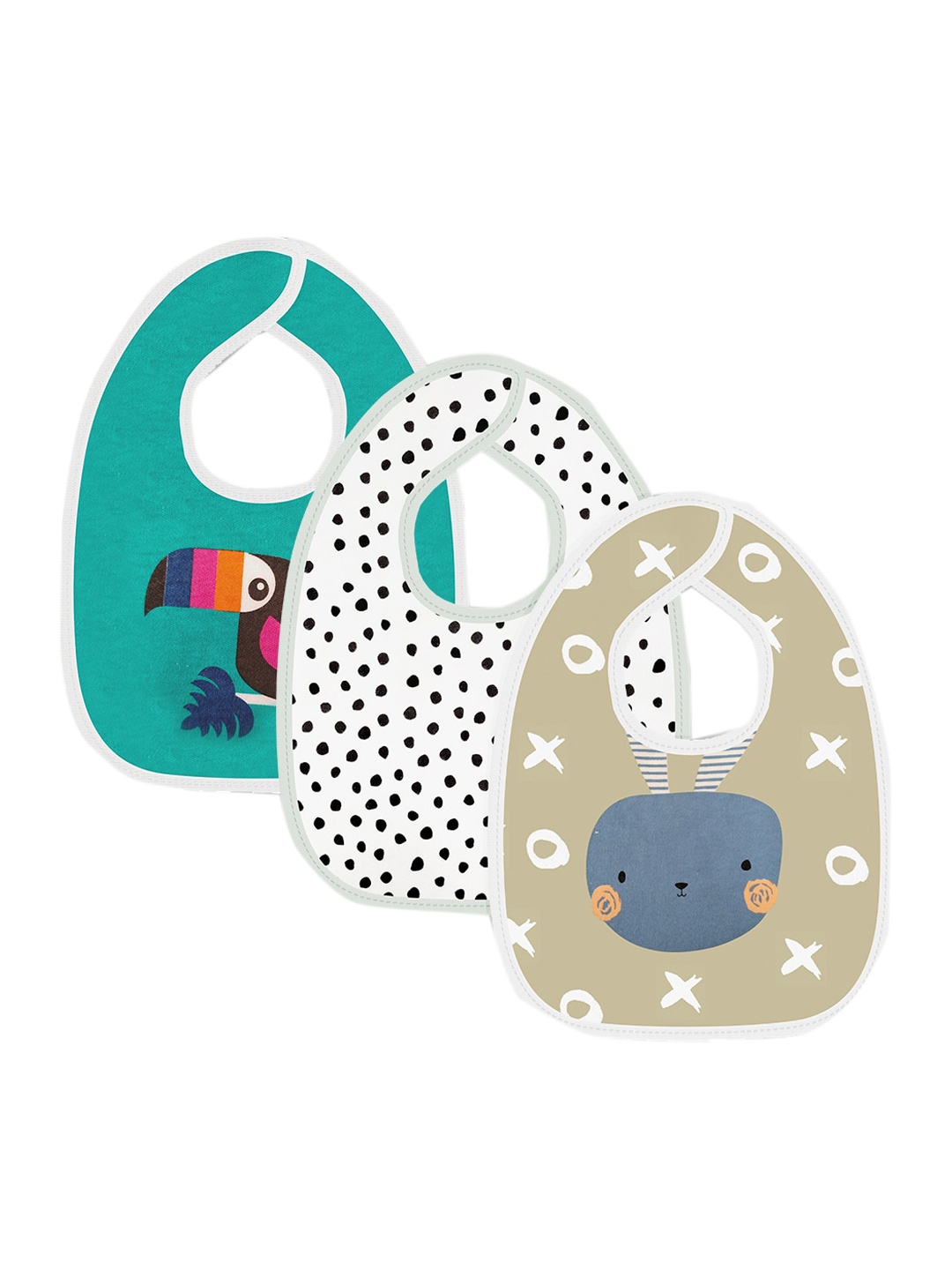 

Moms Home Infant Kids Pack Of 3 Printed Pure Cotton Bibs, Teal