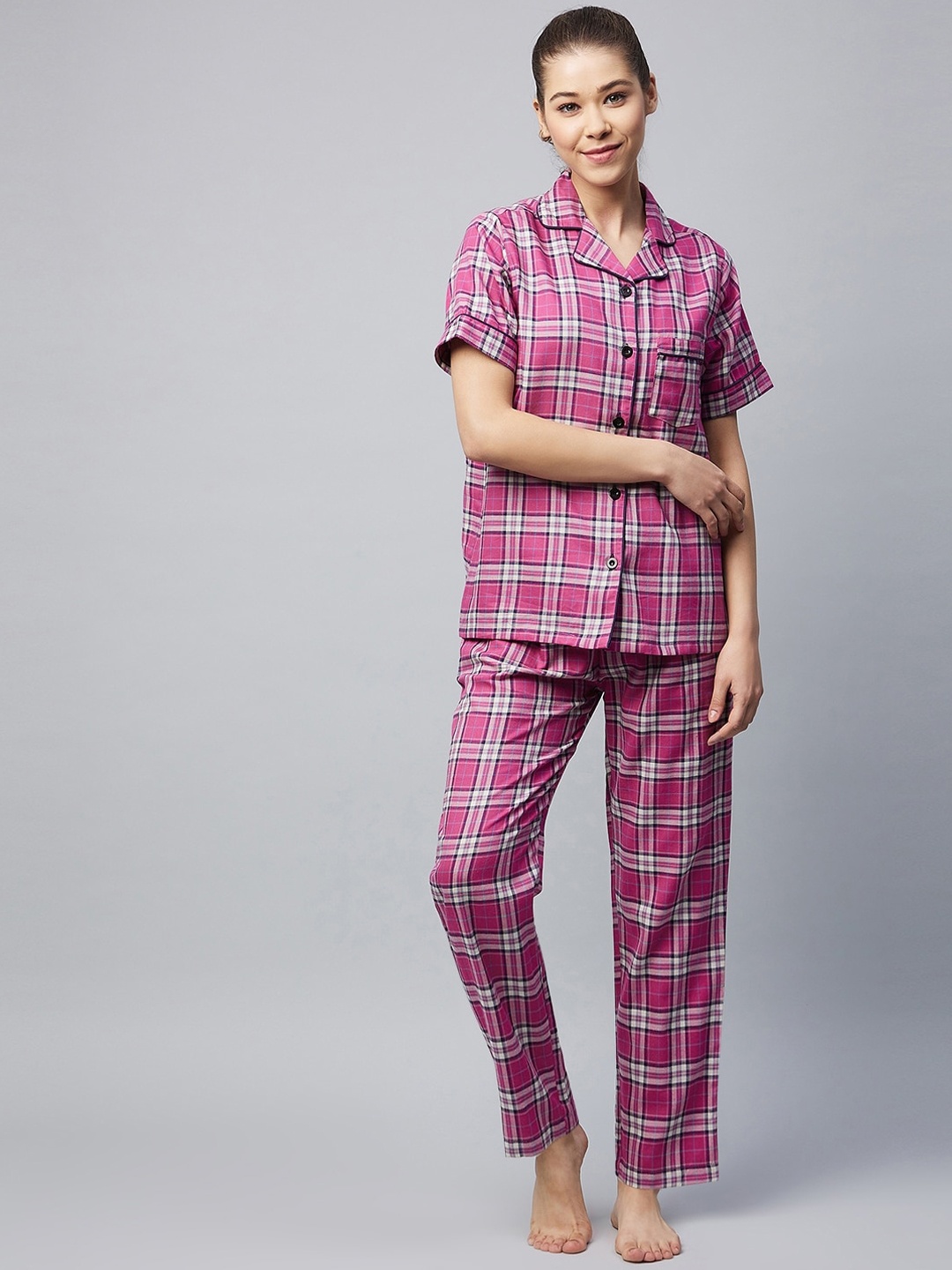 

StyleStone Women Pink Checked Night suit