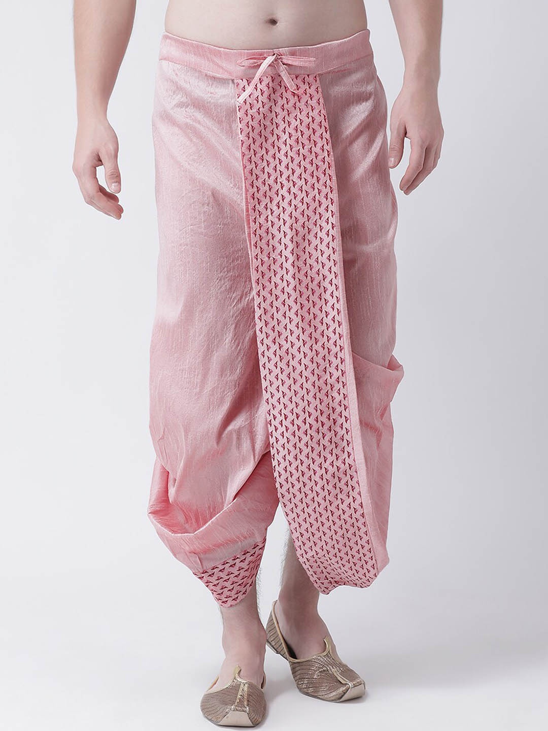 

DEYANN Men Peach Printed Silk Dhoti