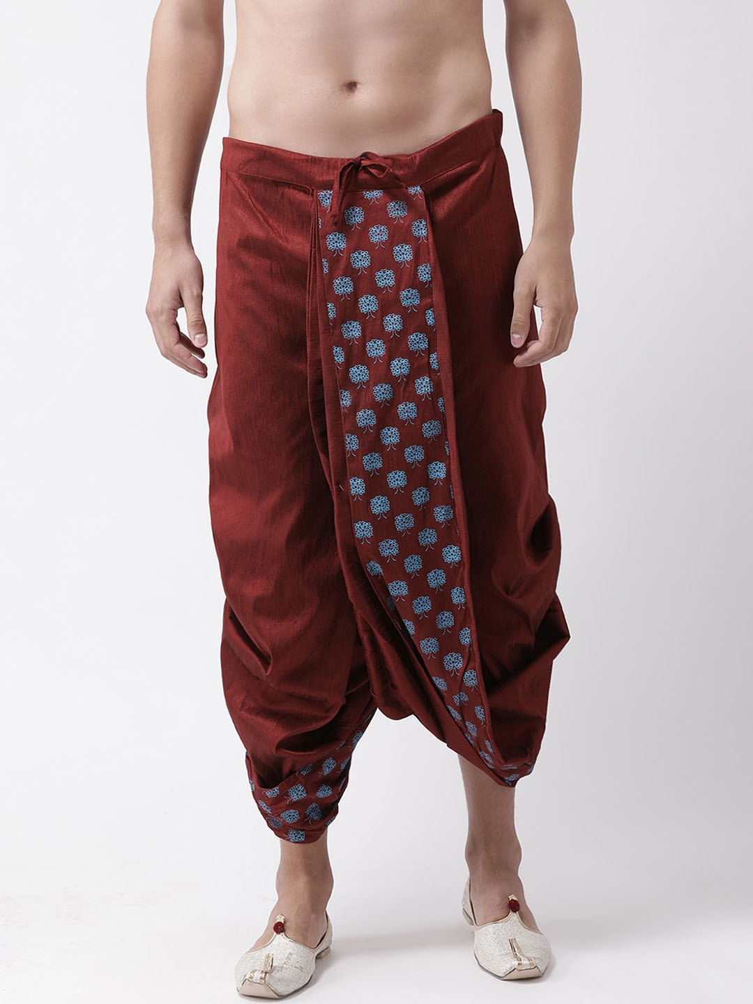 

DEYANN Men Maroon & Blue Printed Silk Dhoti Pants