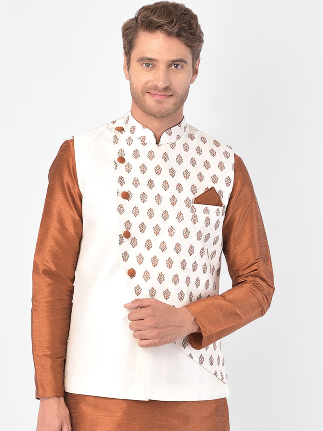 

DEYANN Men Off-White Printed Woven Nehru Jacket