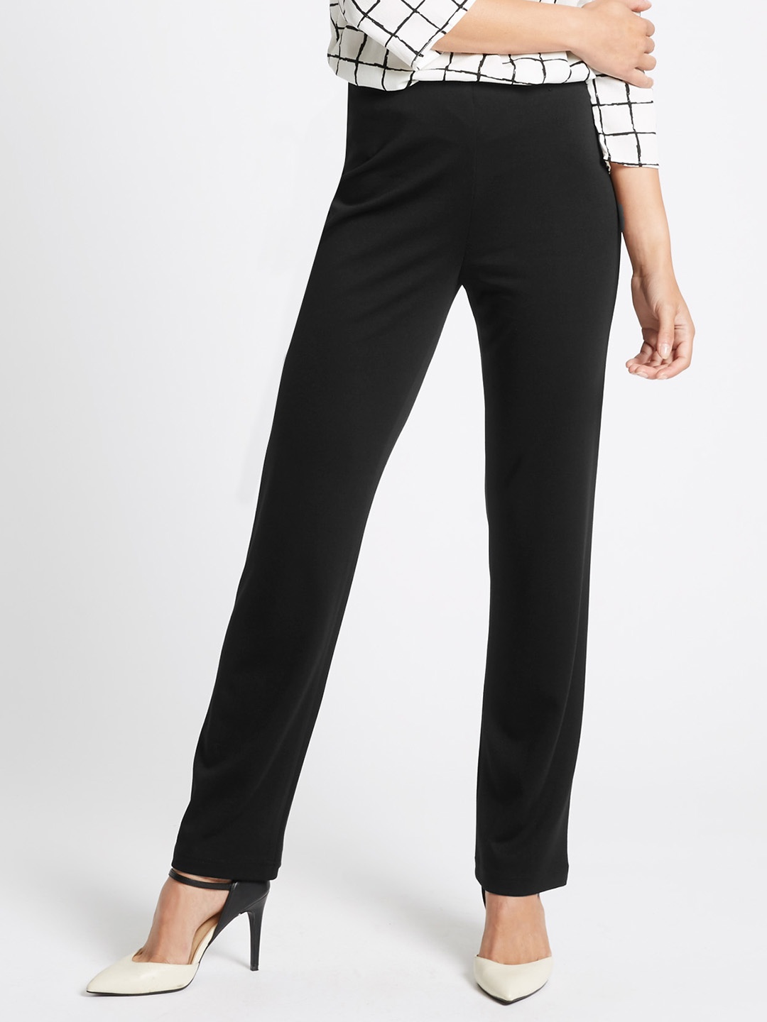 

Marks & Spencer Women Navy Solid Regular Fit Trousers, Navy blue