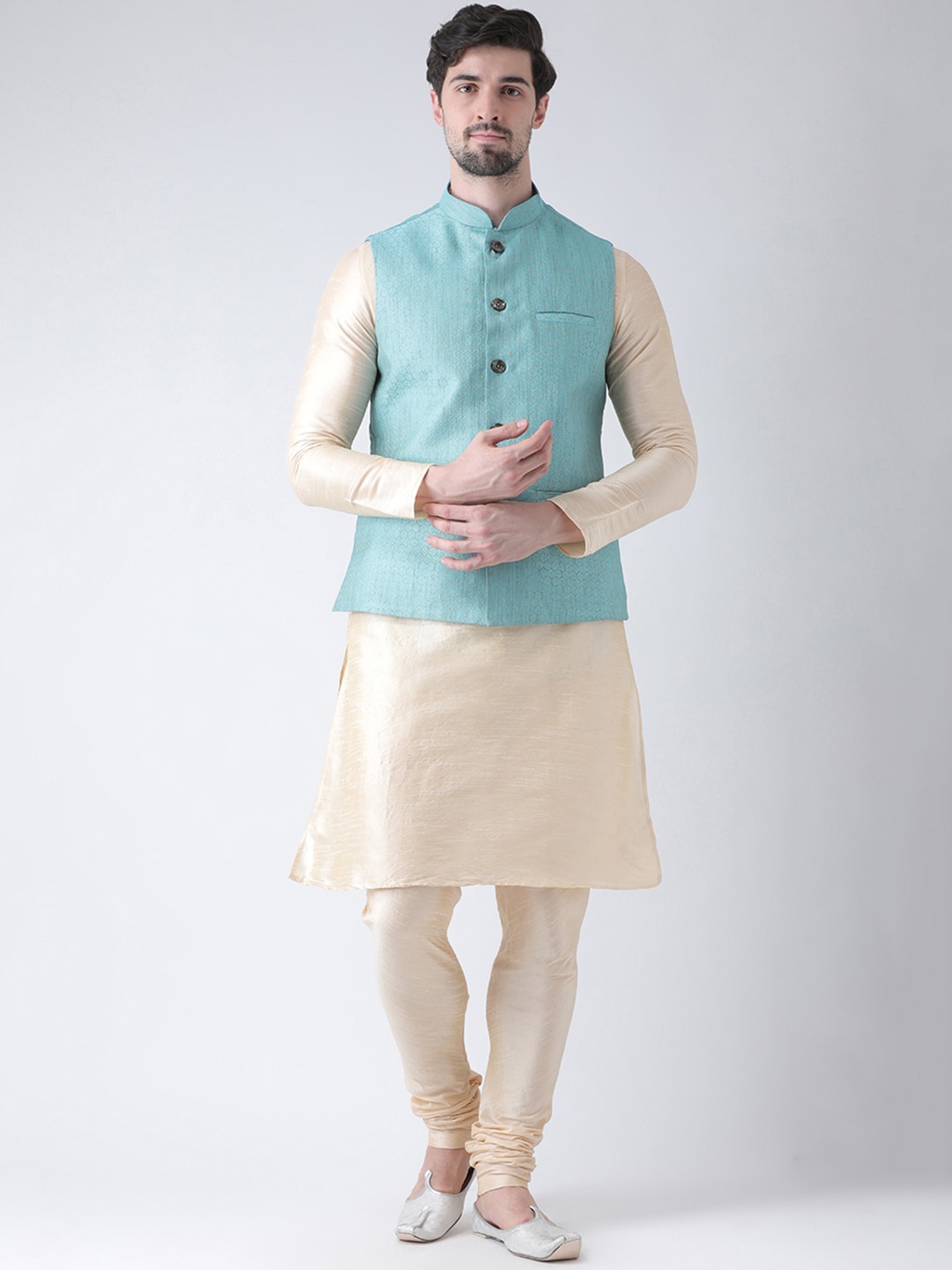 

DEYANN Men Blue Layered Kurta with Churidar