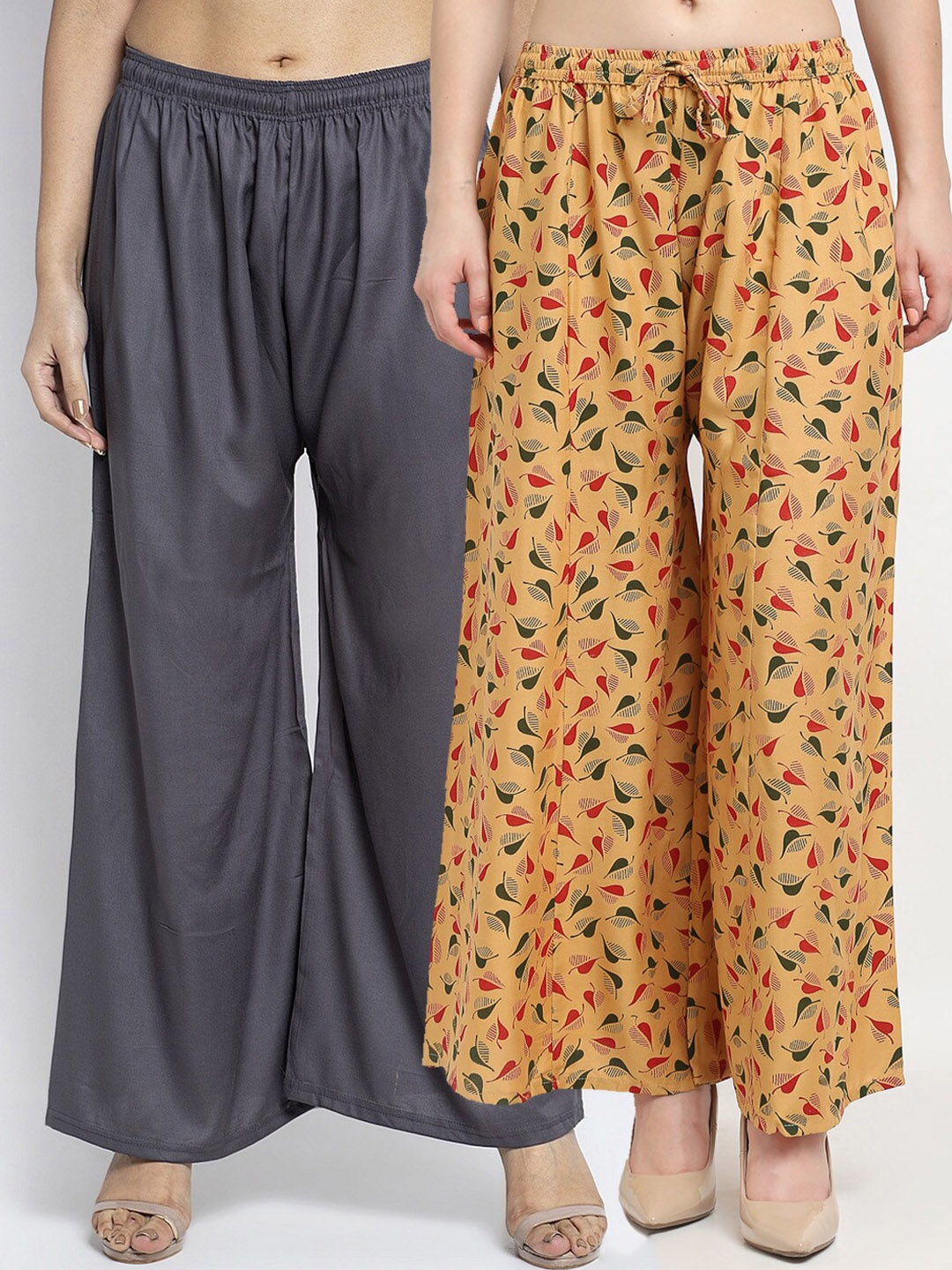 

Jinfo Women Grey & Beige Printed Flared Ethnic Palazzos Pack Of 2