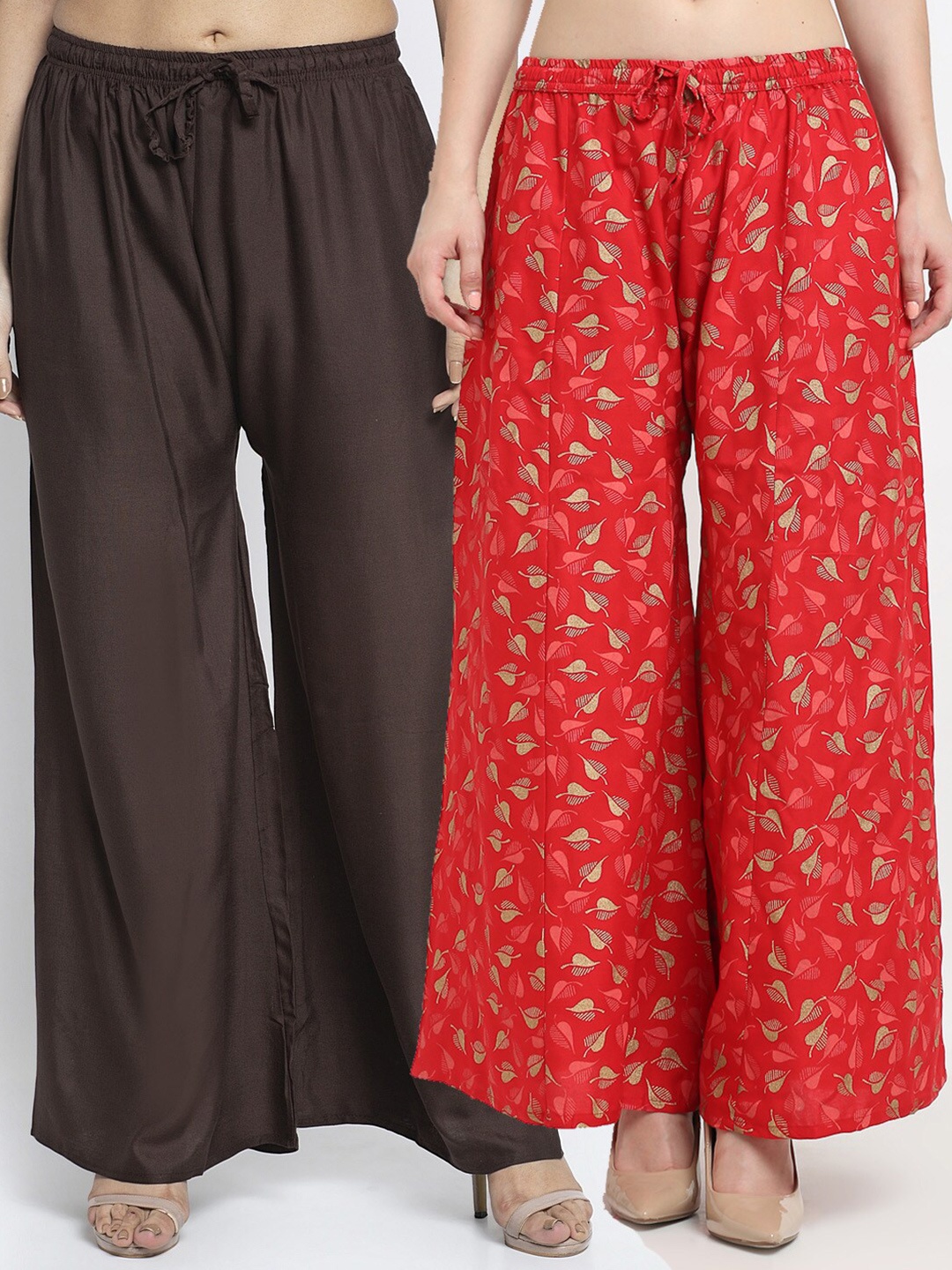 

Jinfo Women Brown & Red Printed Flared Knitted Ethnic Palazzos Pack Of 2