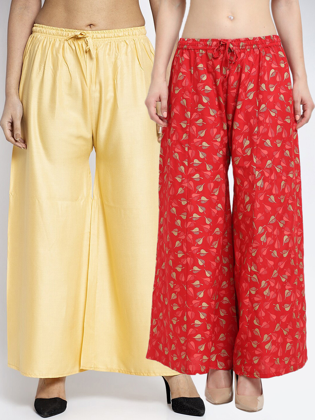 

Jinfo Women Beige & Red Printed Flared Knitted Ethnic Palazzos Set Of 2