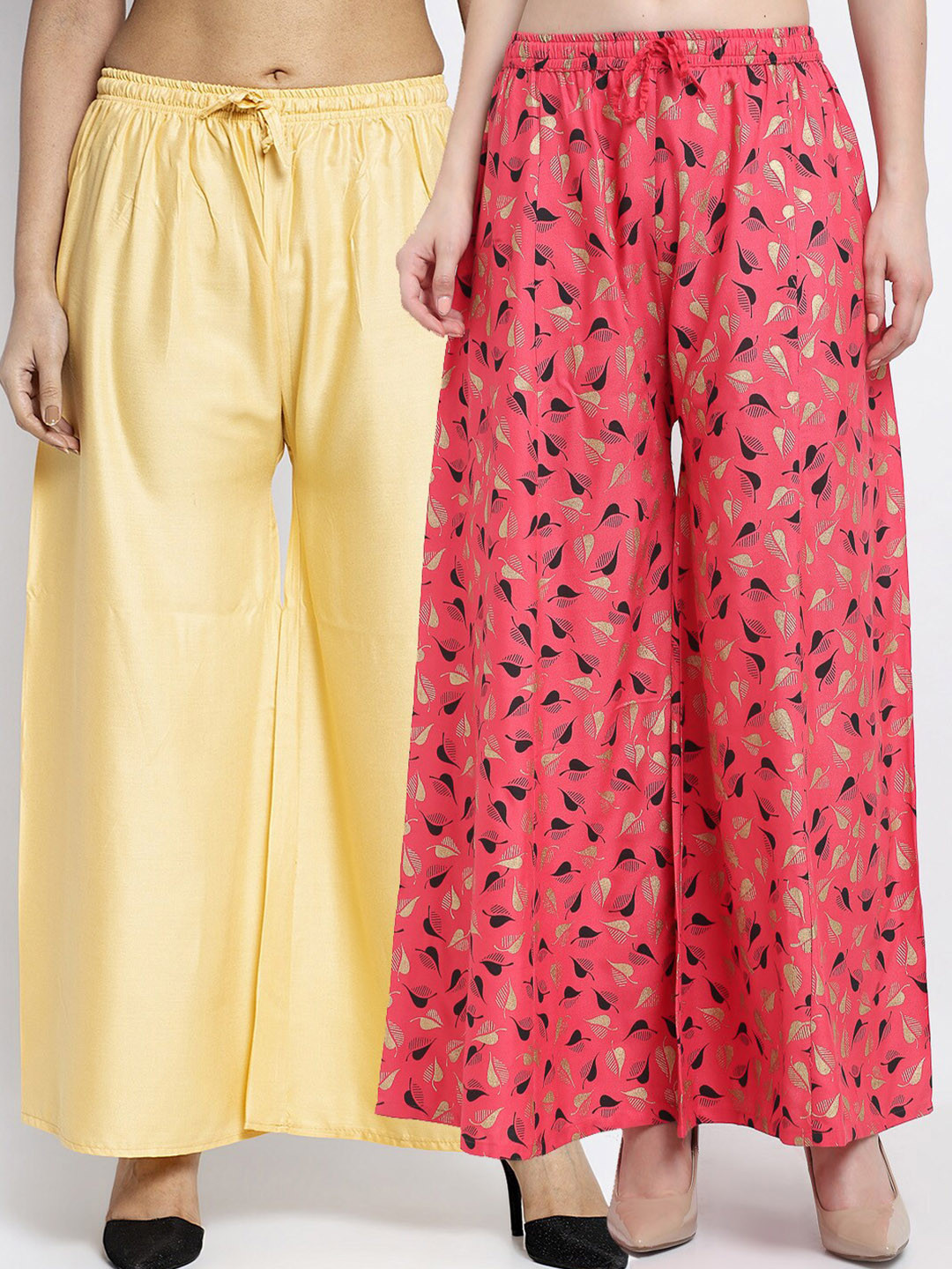 

Jinfo Women Beige & Orange Printed Flared Knitted Ethnic Palazzos Set of 2