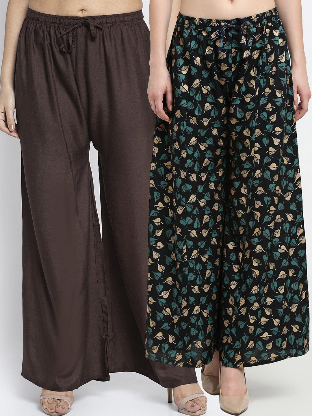 

Jinfo Women Brown & Black 2 Printed Flared Knitted Ethnic Palazzos