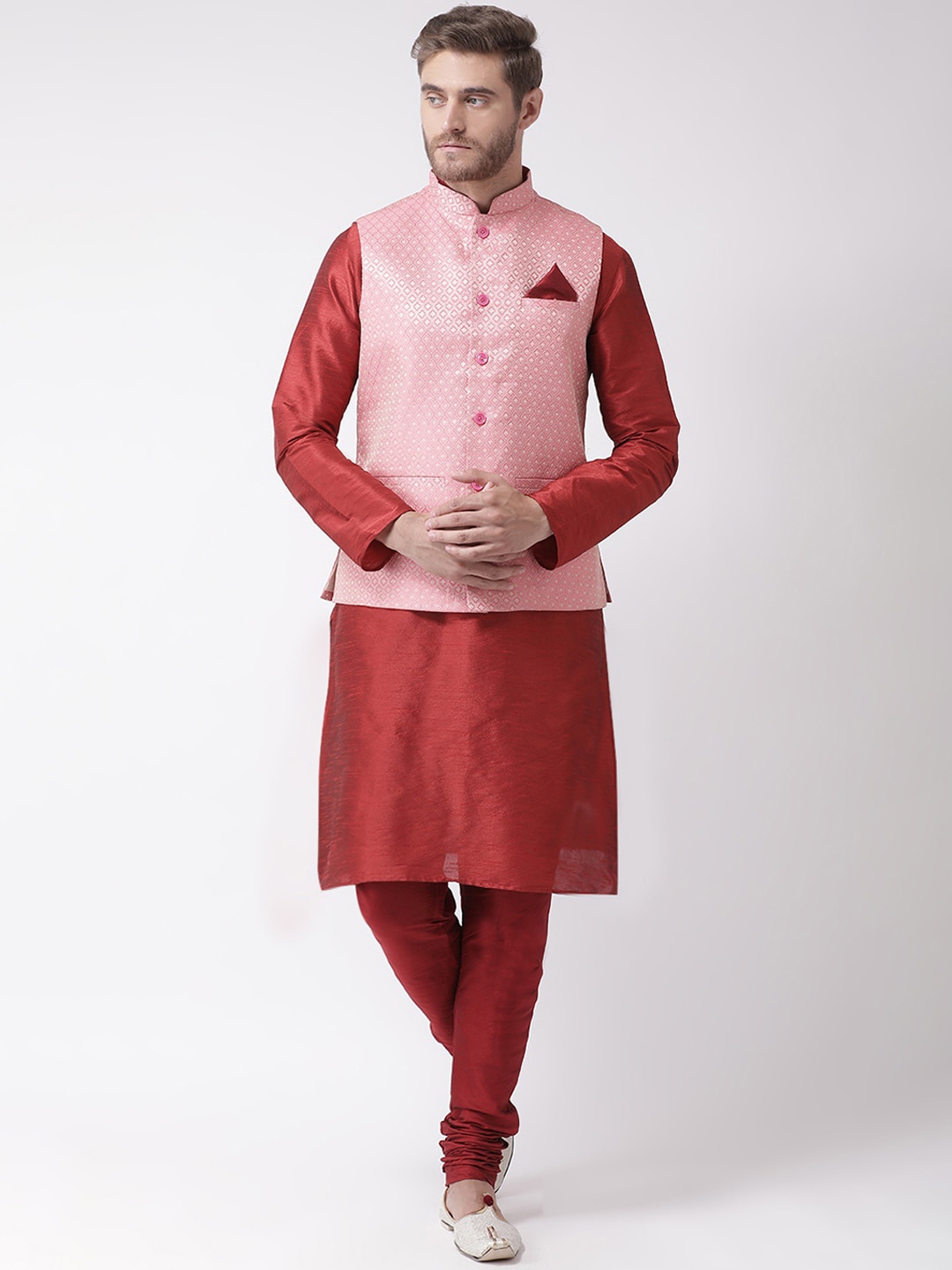 

DEYANN Men Pink Dupion Silk Kurta with Churidar