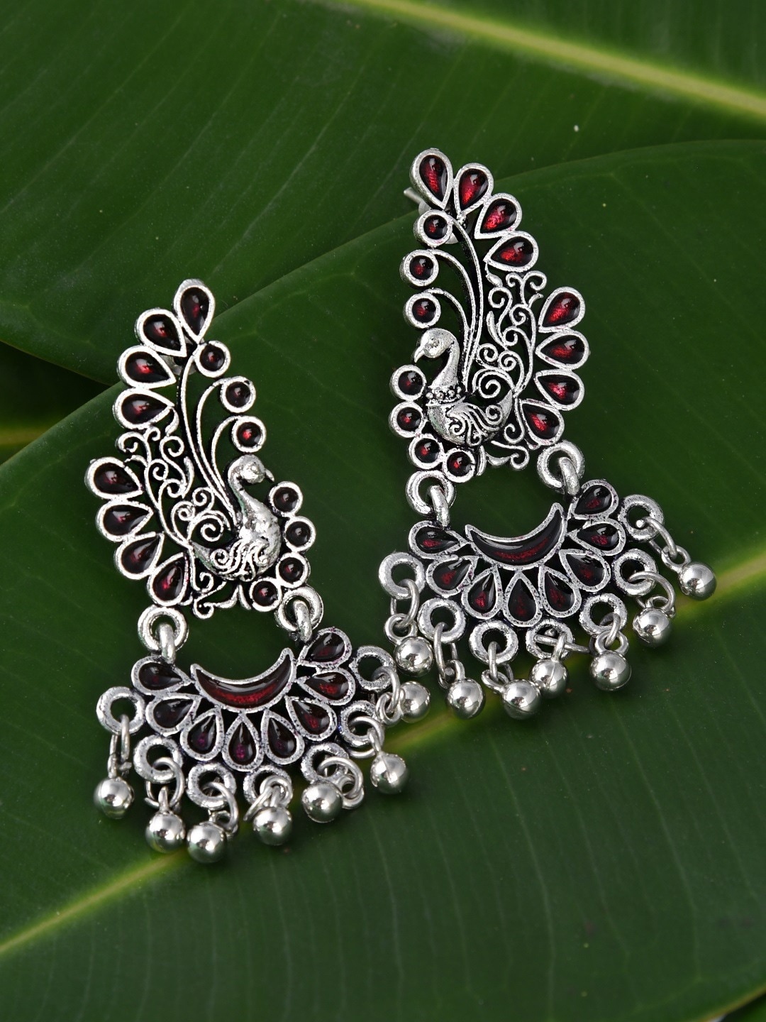 

FIROZA Maroon Peacock Shaped Chandbalis Earrings