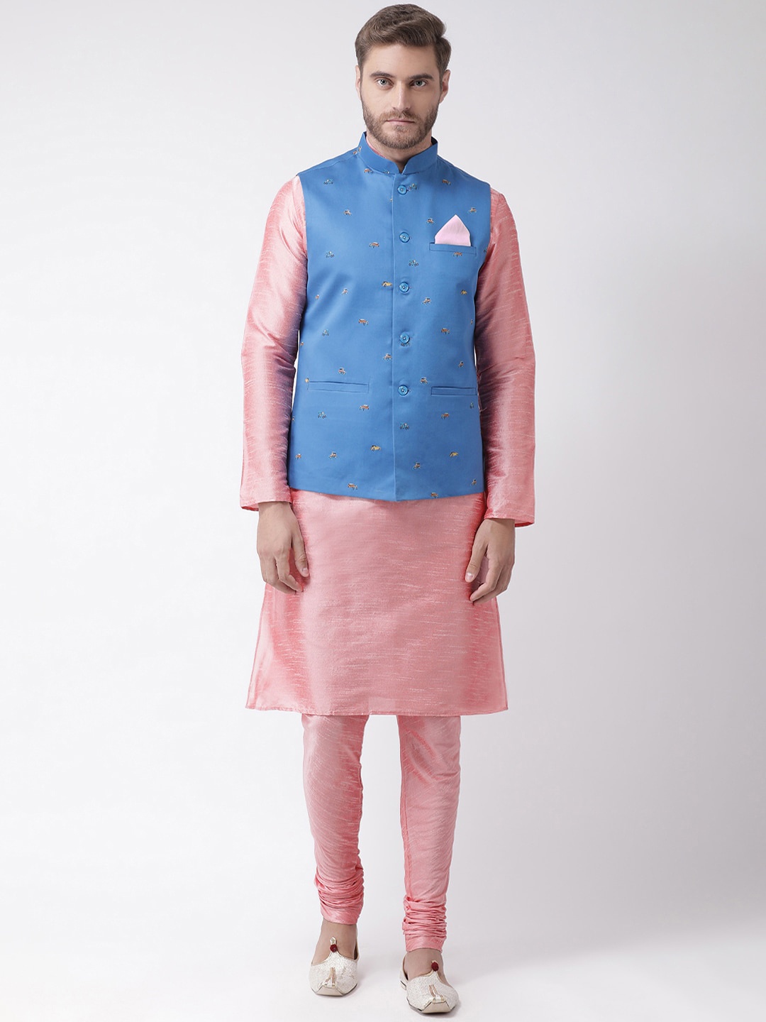 

DEYANN Men Blue Dupion Silk Kurta with Churidar