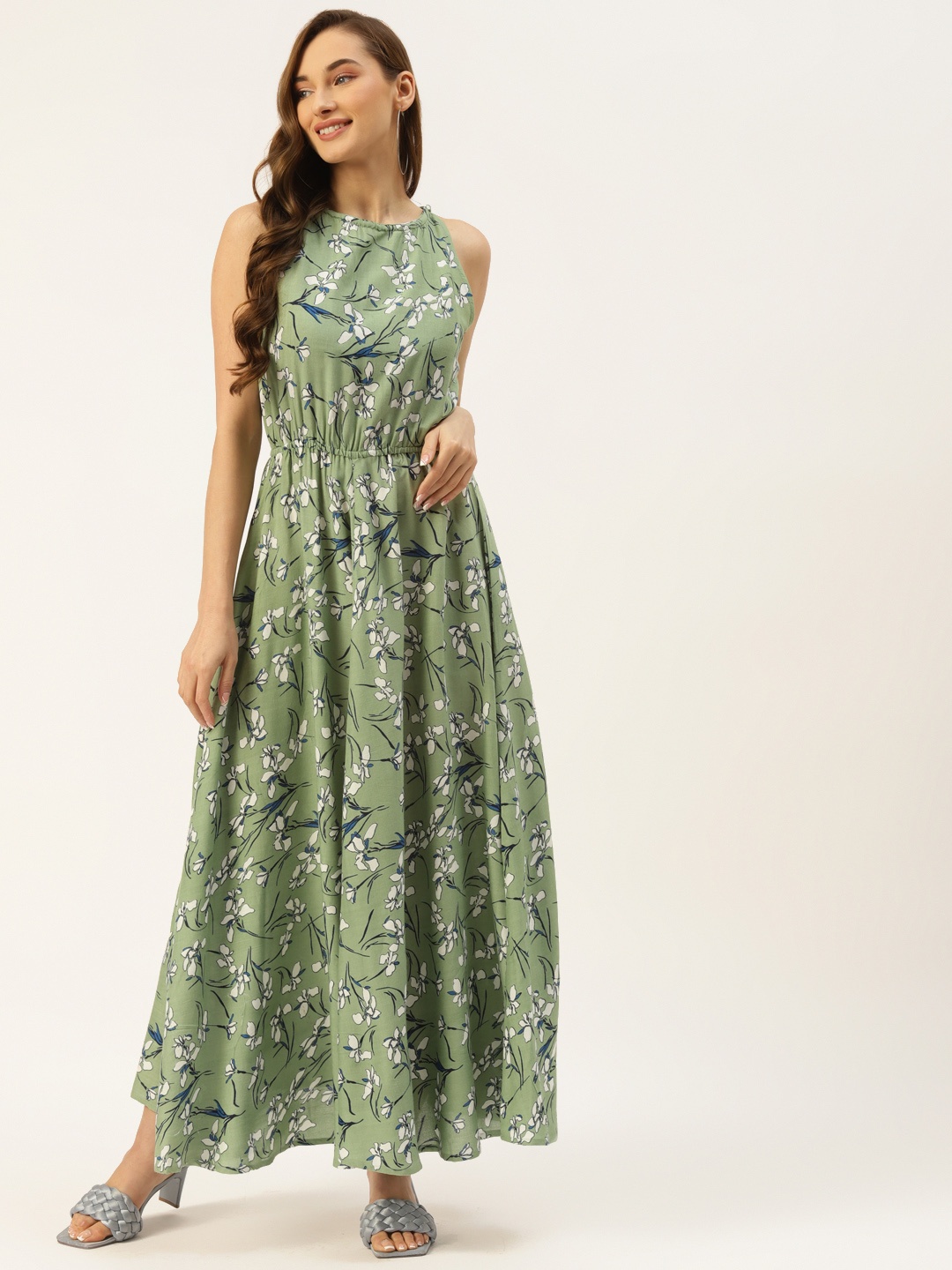 

Alsace Lorraine Paris Green Floral A-Line Maxi Dress