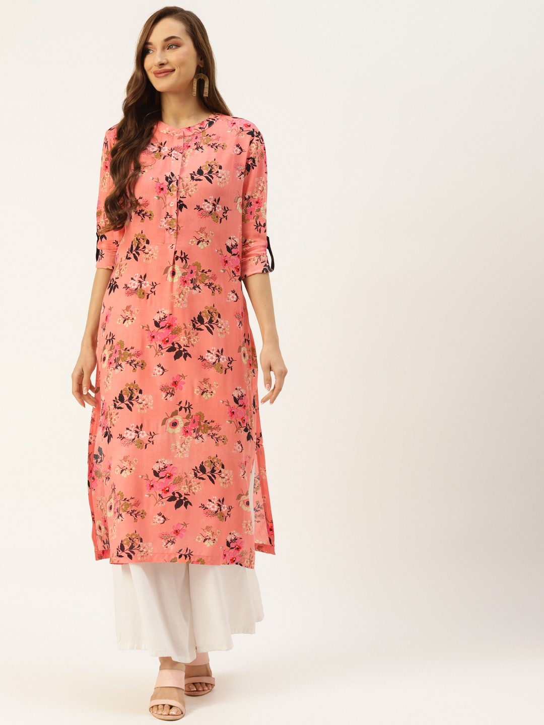 

Alsace Lorraine Paris Women Peach-Coloured Floral Printed Floral Kurta