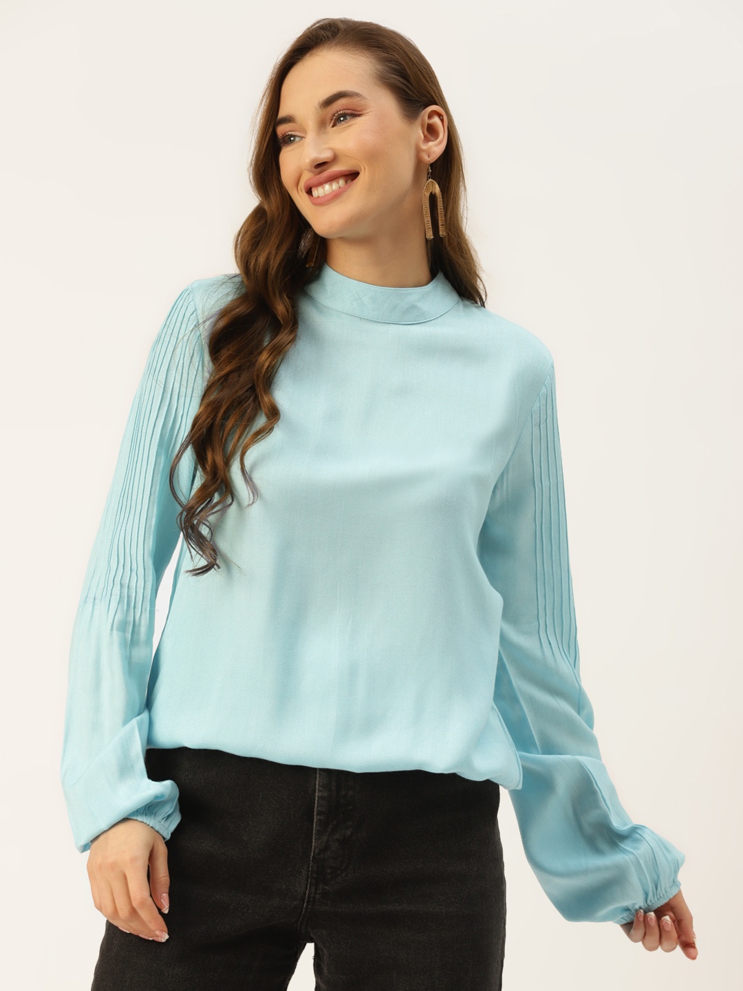 

Alsace Lorraine Paris Turquoise Blue Accordion Pleats Top