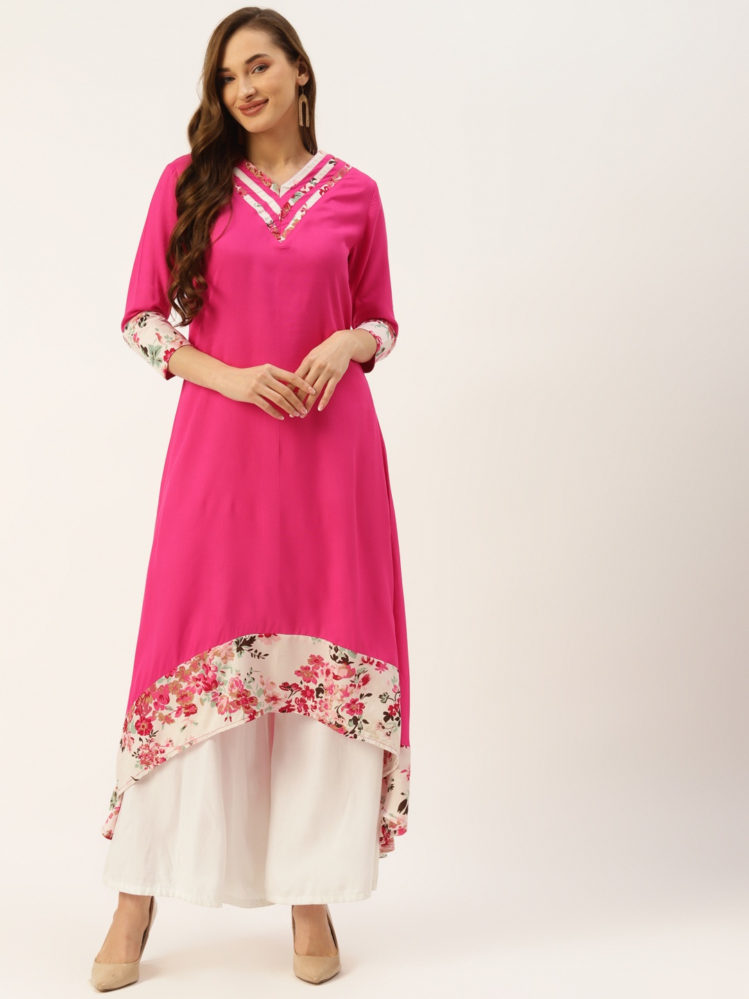 

Alsace Lorraine Paris Women Pink Floral Printed Floral Kurta