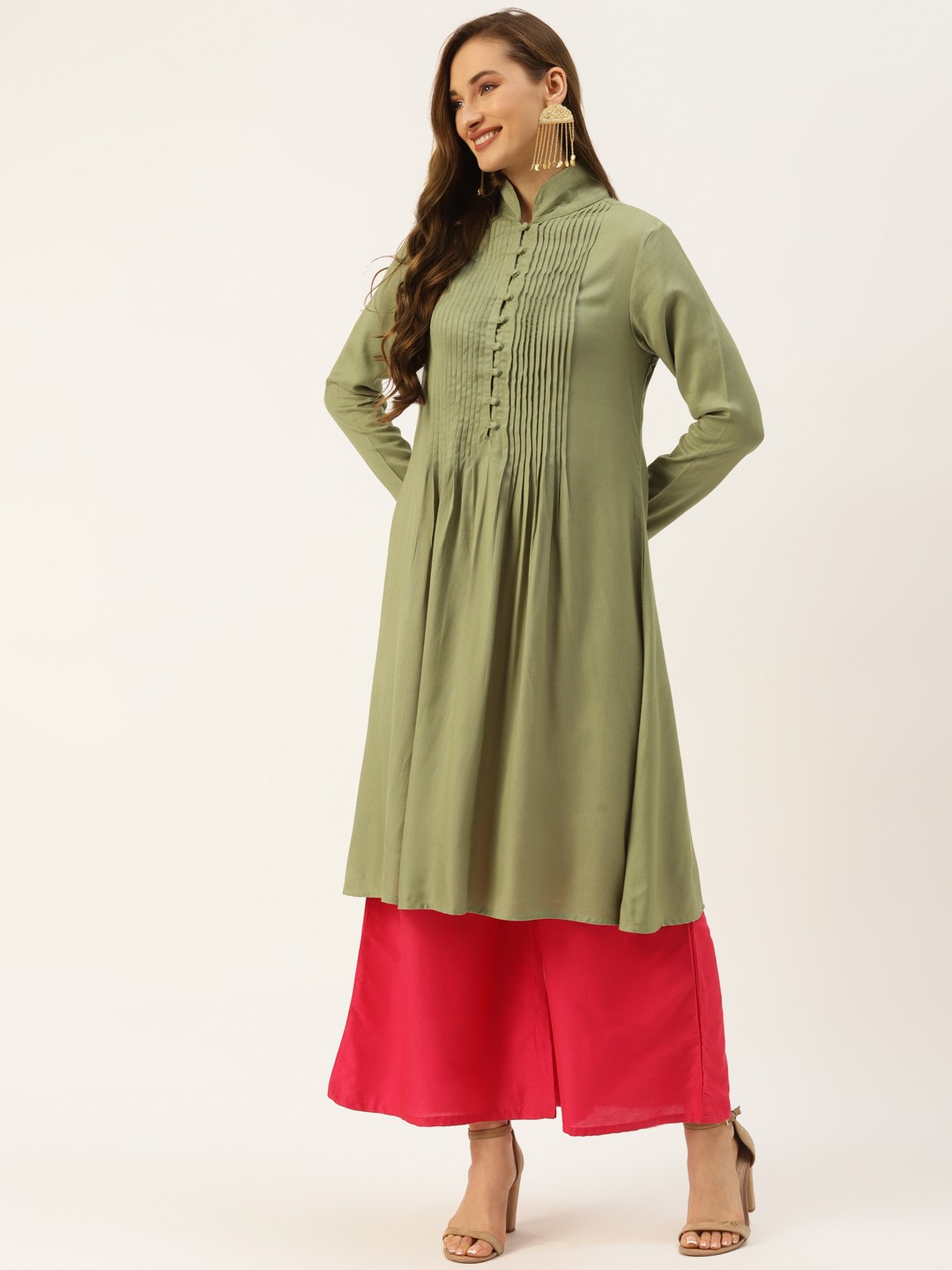 

Alsace Lorraine Paris Women Olive Green Kurta