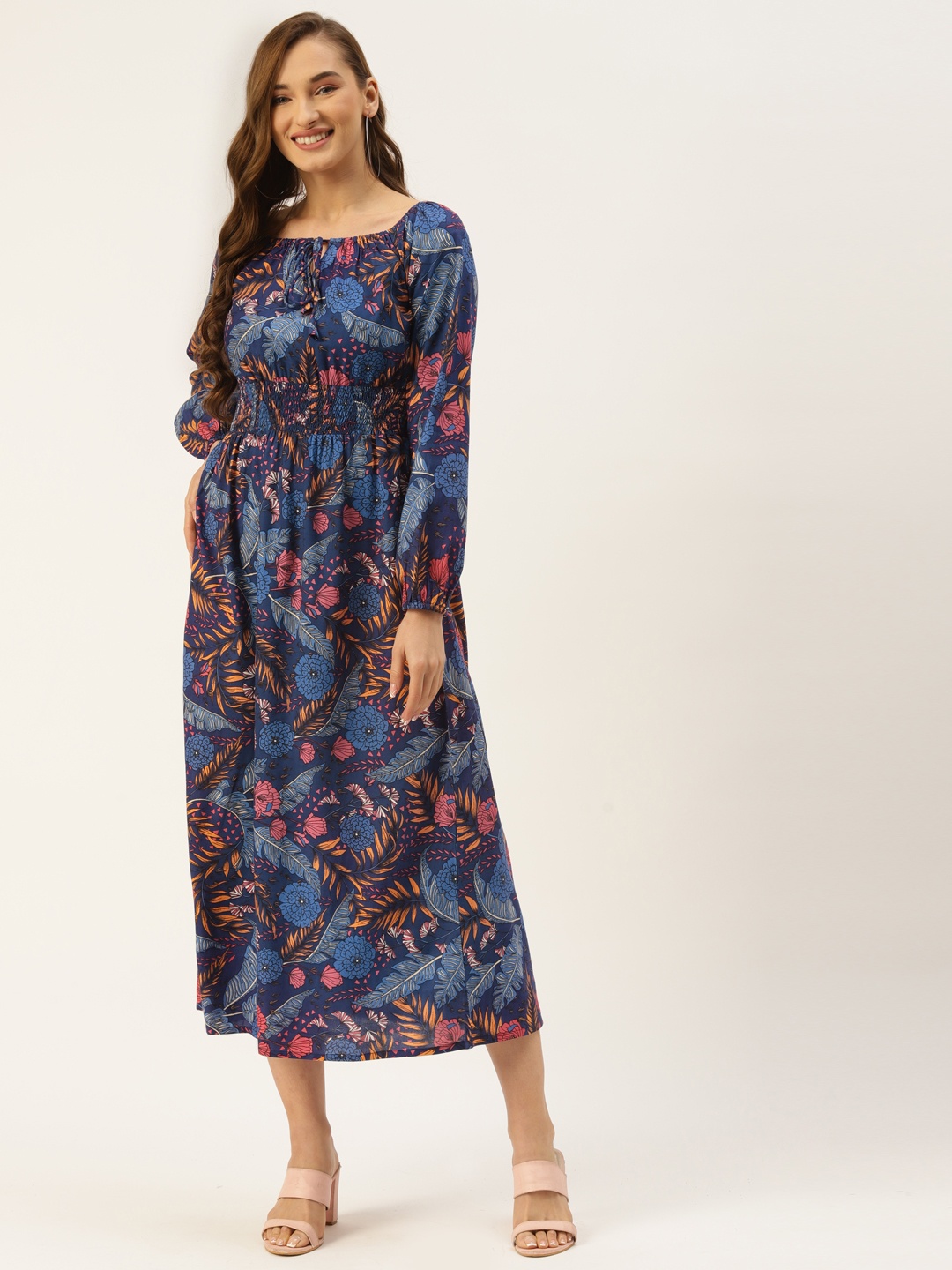 

Alsace Lorraine Paris Blue Floral A-Line Midi Dress