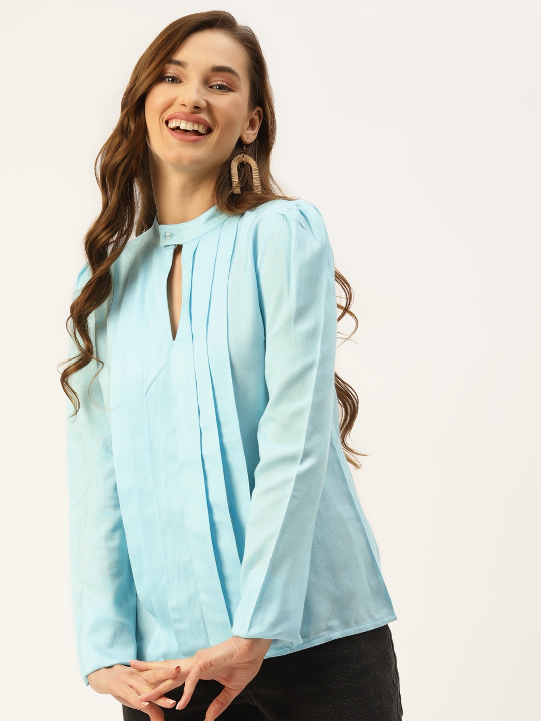 

Alsace Lorraine Paris Women Blue Solid Pleated Top
