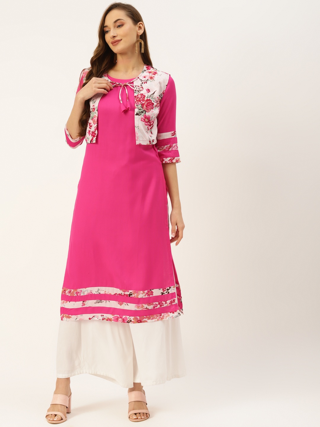 

Alsace Lorraine Paris Women Pink Floral Printed Kurta with Jacket