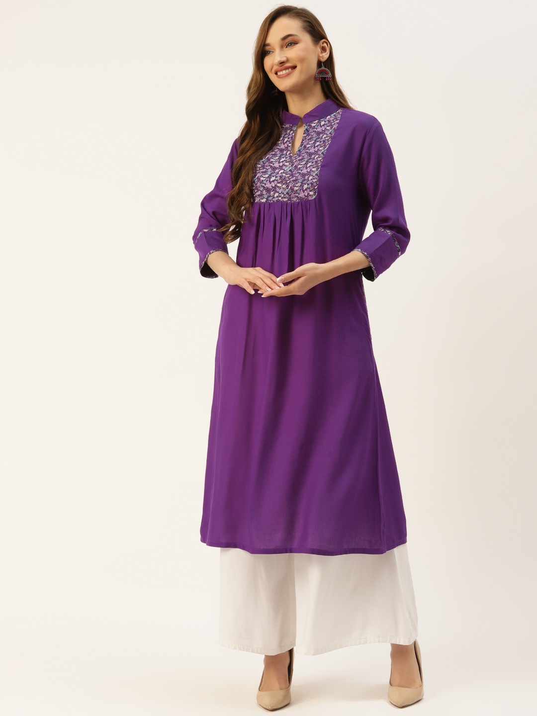 

Alsace Lorraine Paris Women Purple Floral Yoke Design Kurta