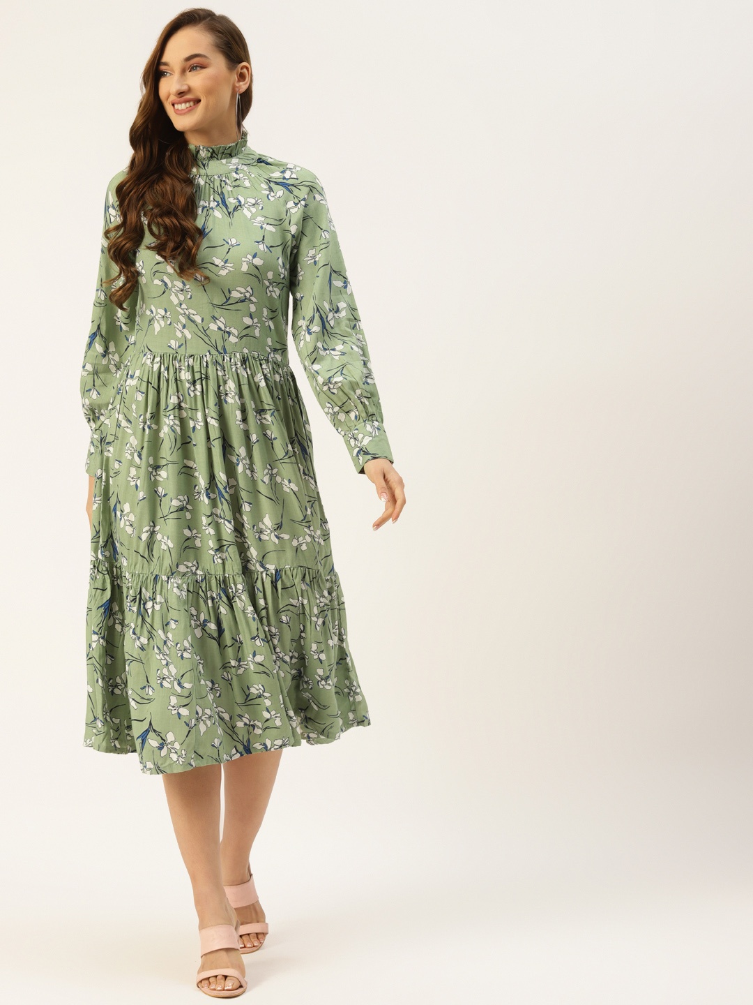 

Alsace Lorraine Paris Green Floral A-Line Midi Dress