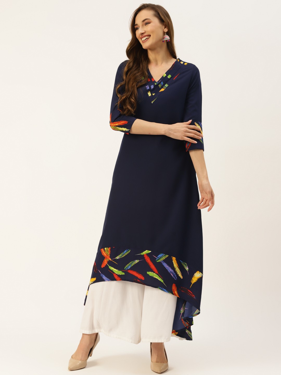

Alsace Lorraine Paris Women Navy Blue Printed Indigo Kurta