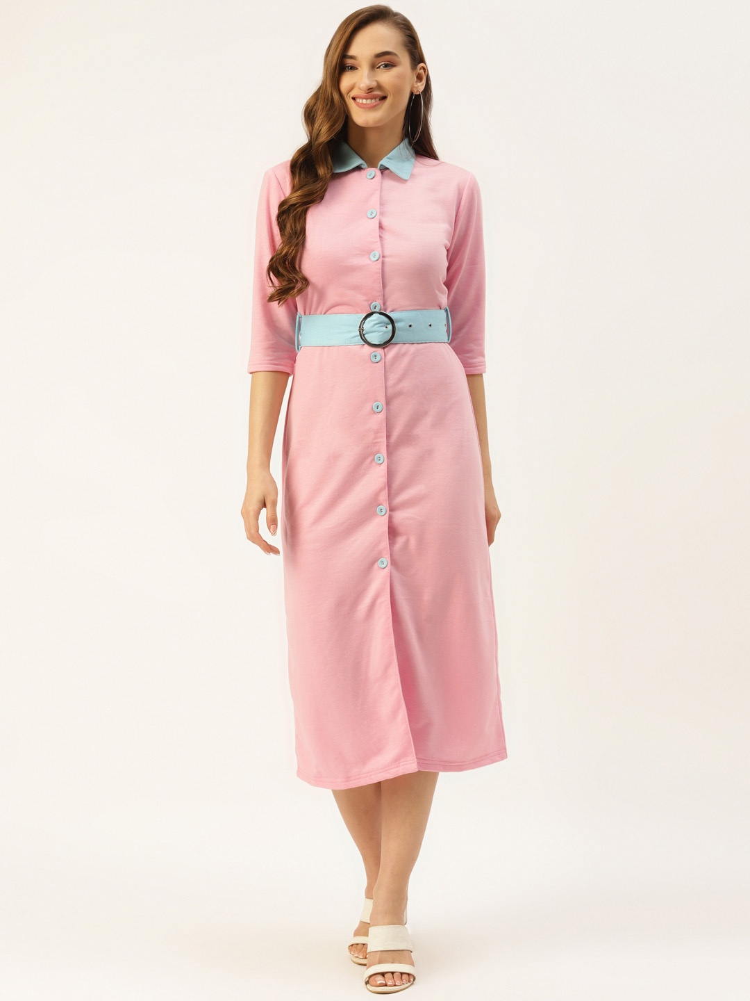 

Alsace Lorraine Paris Pink Shirt Midi Dress with Belt