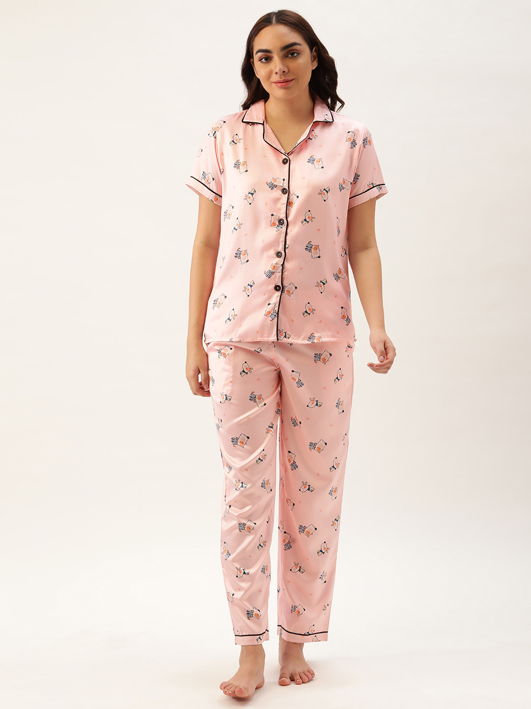 

Clt.s Women Dusty Pink Conversational Printed Night Suit, Rose
