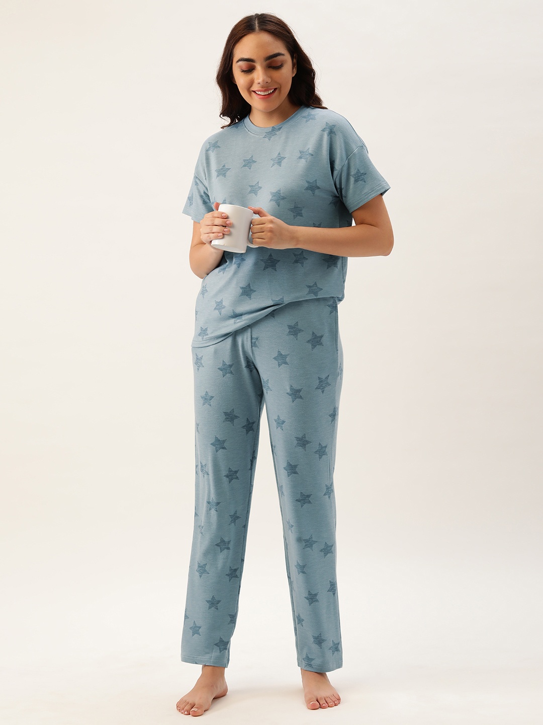 

Clt.s Women Blue Pure Cotton Printed Pyjama Set