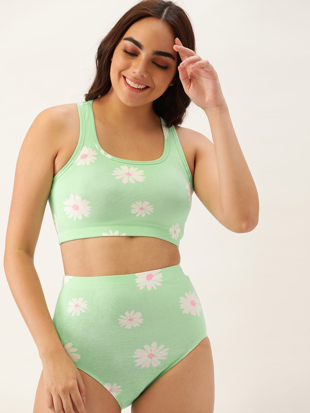 

Clt.s Women Sage Green & White Padded Floral Printed Bikini Set