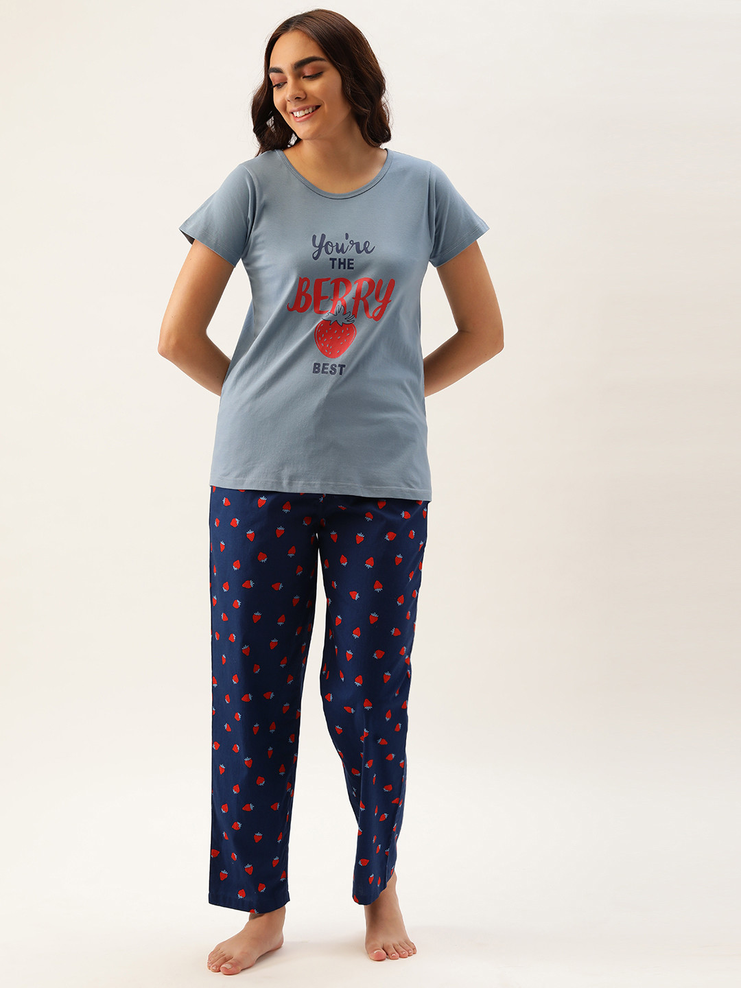 

Clt.s Women Blue Typography Printed Pure Cotton Night suit