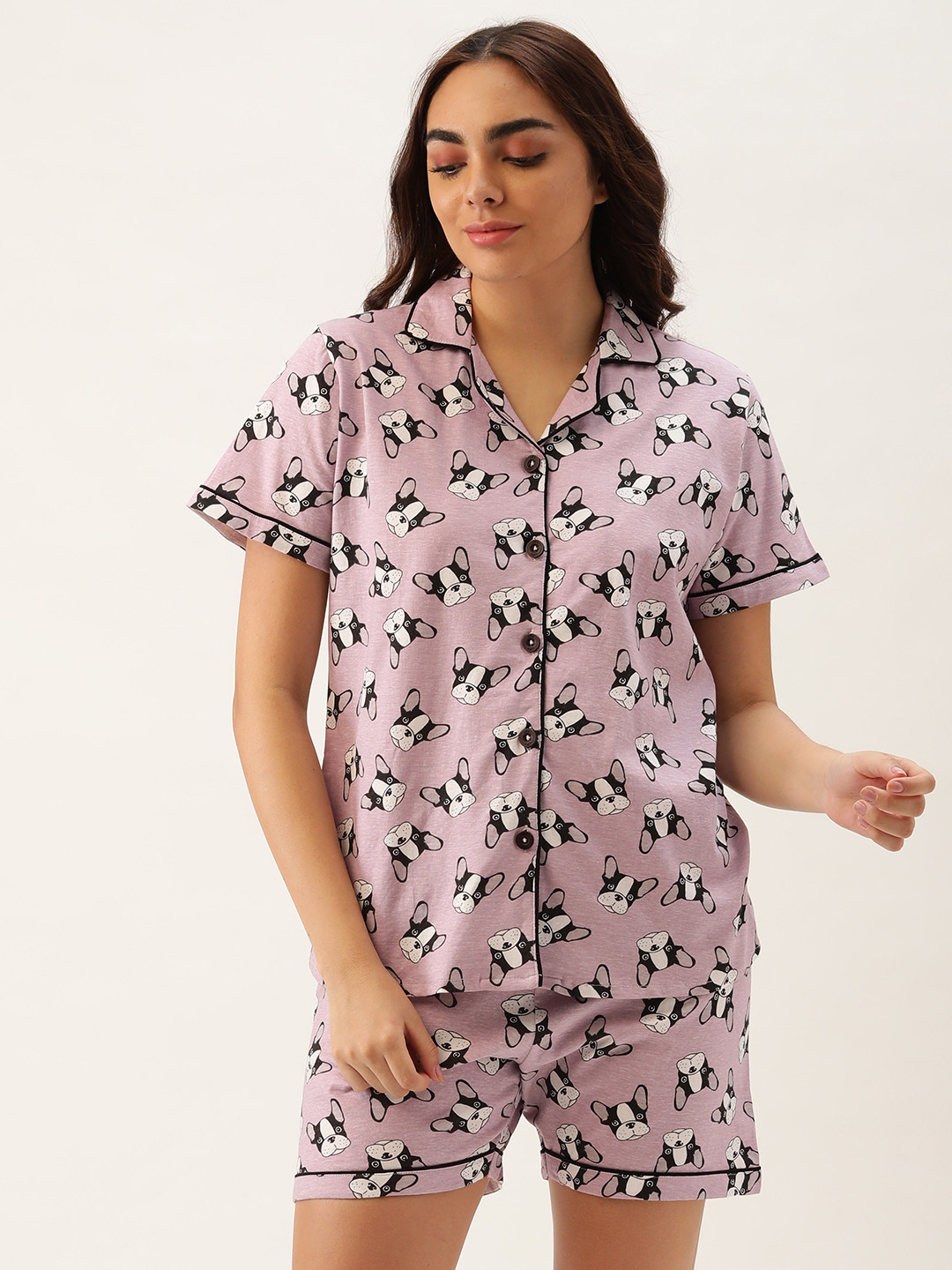 

Clt.s Women Mauve & Black Pure Cotton Printed Shorts Sets