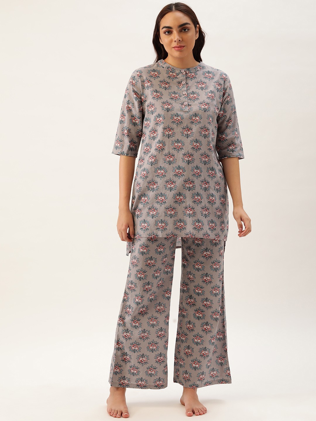 

Clt.s Women Taupe & Pink Pure Cotton Floral Print Palazzo Set