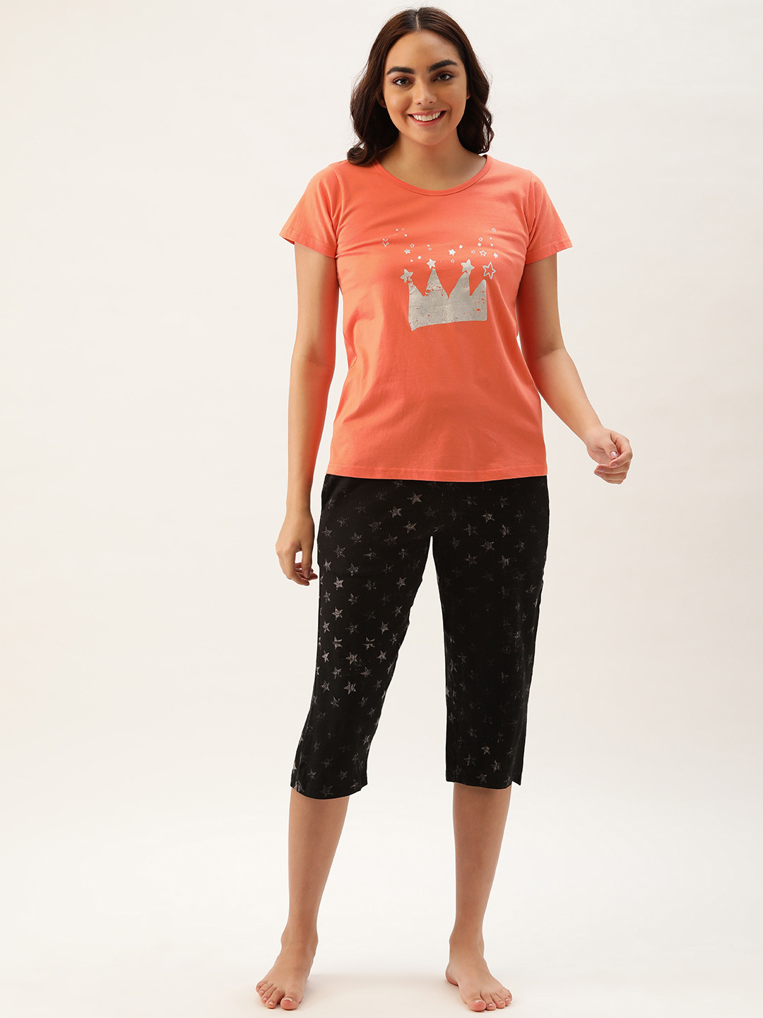 

Clt.s Women Orange & Black Printed Capri Set