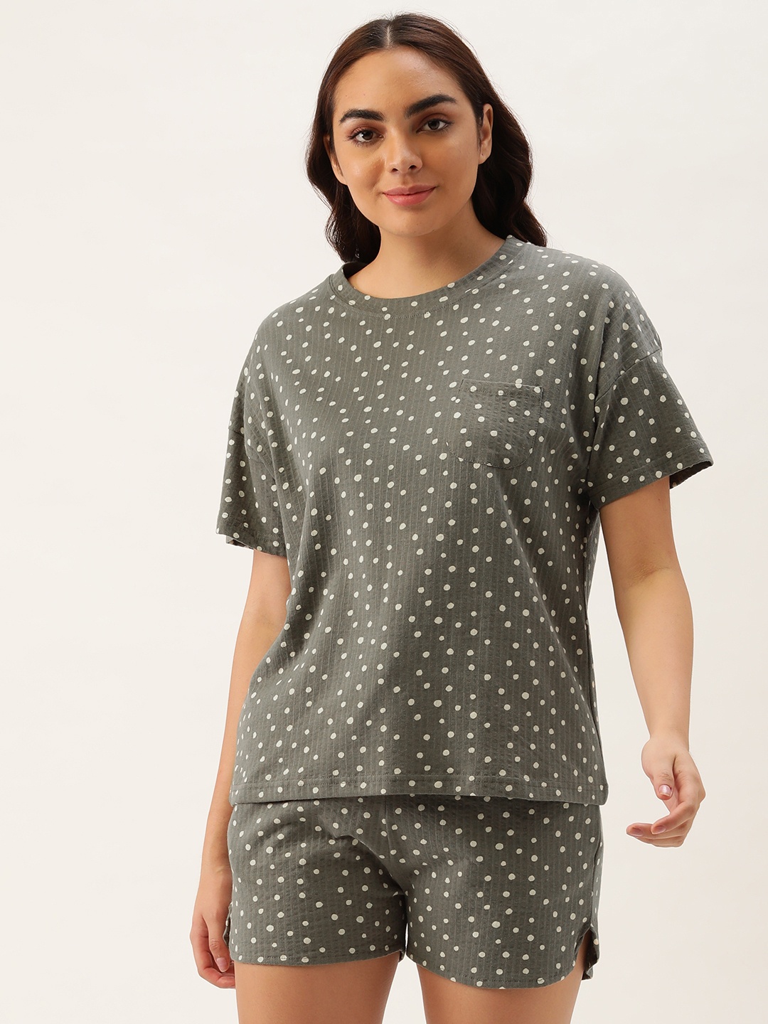 

Clt.s Women Olive Green Pure Cotton Printed Shorts Set