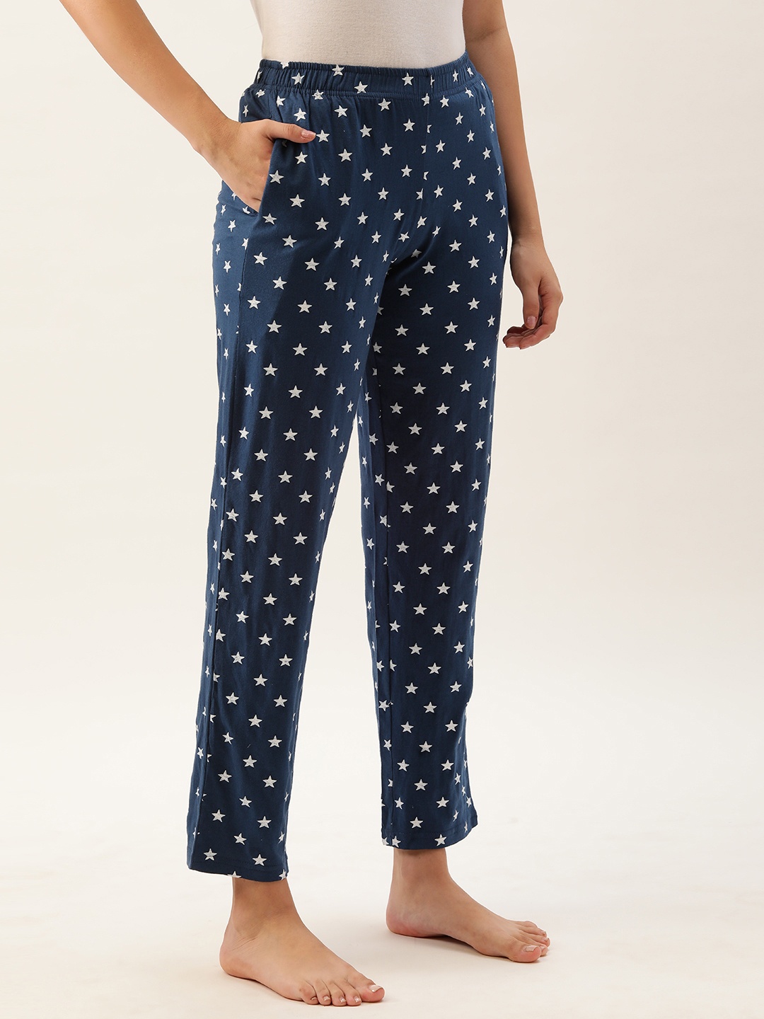 

Clt.s Women Navy Blue & White Pure Cotton Printed Lounge Pants